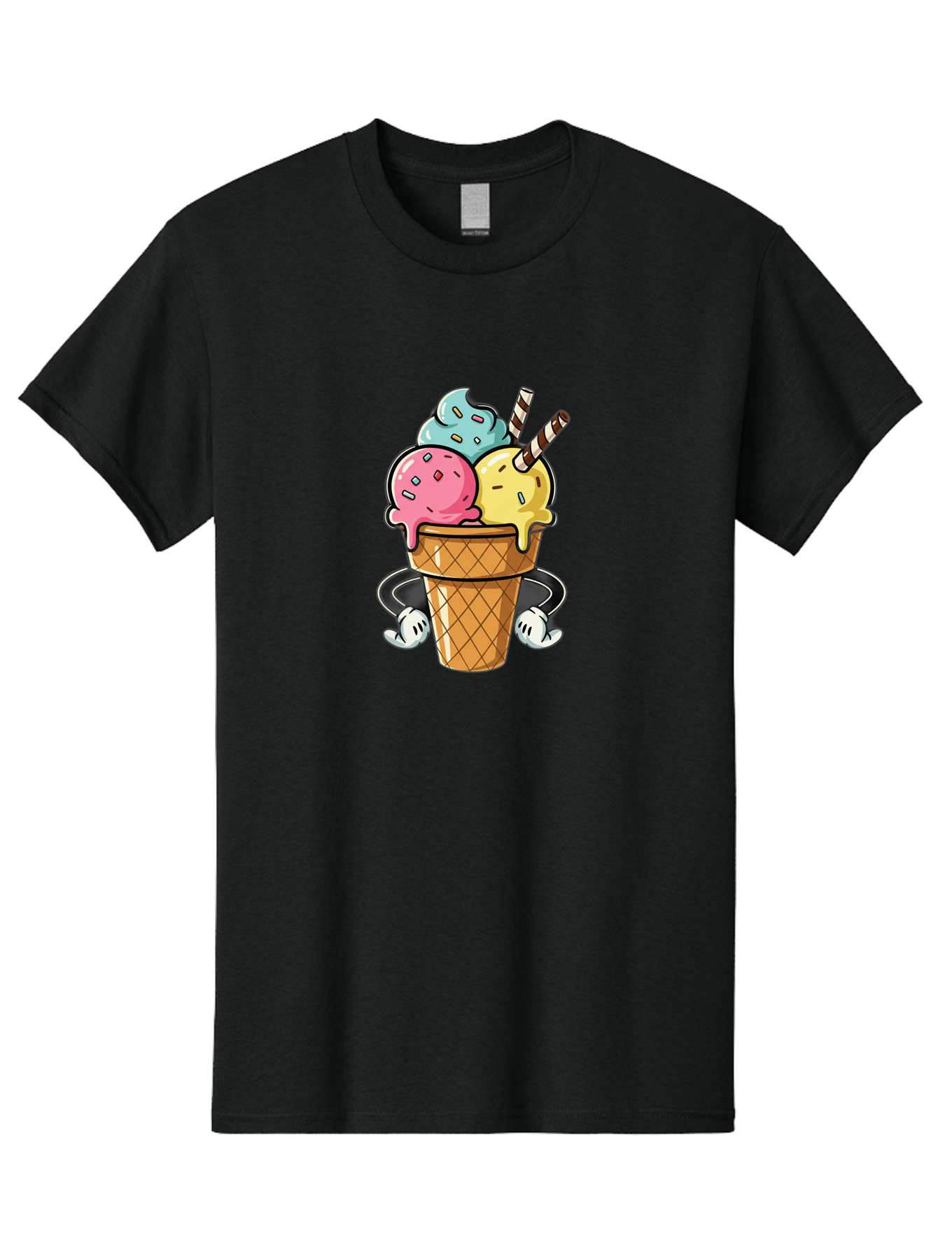 Ice-Cream-Cone-9 Men'S Graphic Tee, 100% Cotton, Comfortable Casual Summer Wear, Machine Washable, Three Scoops Ice Cream, Colorful Dessert, Melting Ice Cream, Sprinkles, Waffle Cone, Striped Straw, Cartoon Character, Fun And Playful, Baa870