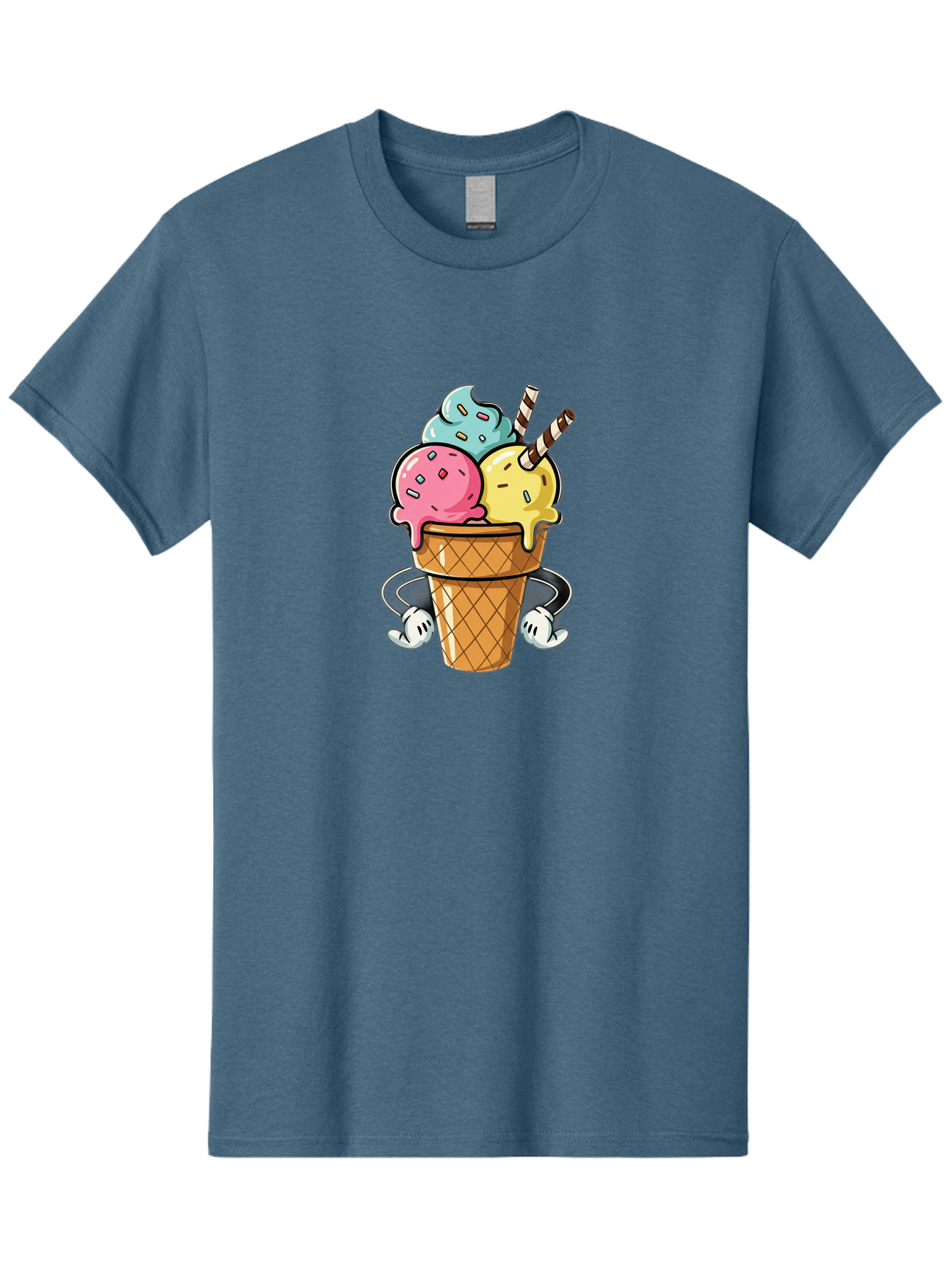 Ice-Cream-Cone-9 Men'S Graphic Tee, 100% Cotton, Comfortable Casual Summer Wear, Machine Washable, Three Scoops Ice Cream, Colorful Dessert, Melting Ice Cream, Sprinkles, Waffle Cone, Striped Straw, Cartoon Character, Fun And Playful, Baa870