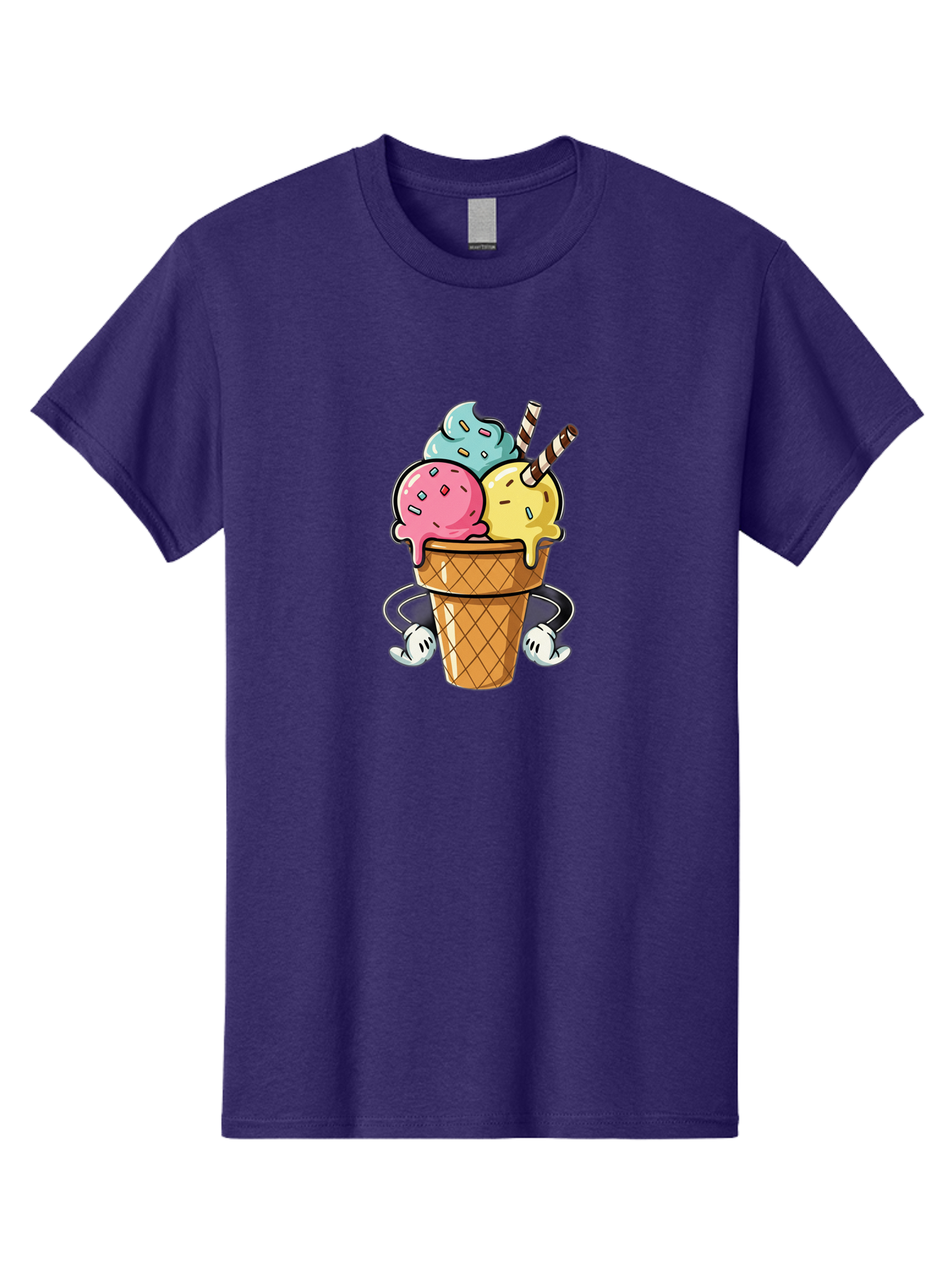 Ice-Cream-Cone-9 Men'S Graphic Tee, 100% Cotton, Comfortable Casual Summer Wear, Machine Washable, Three Scoops Ice Cream, Colorful Dessert, Melting Ice Cream, Sprinkles, Waffle Cone, Striped Straw, Cartoon Character, Fun And Playful, Baa870
