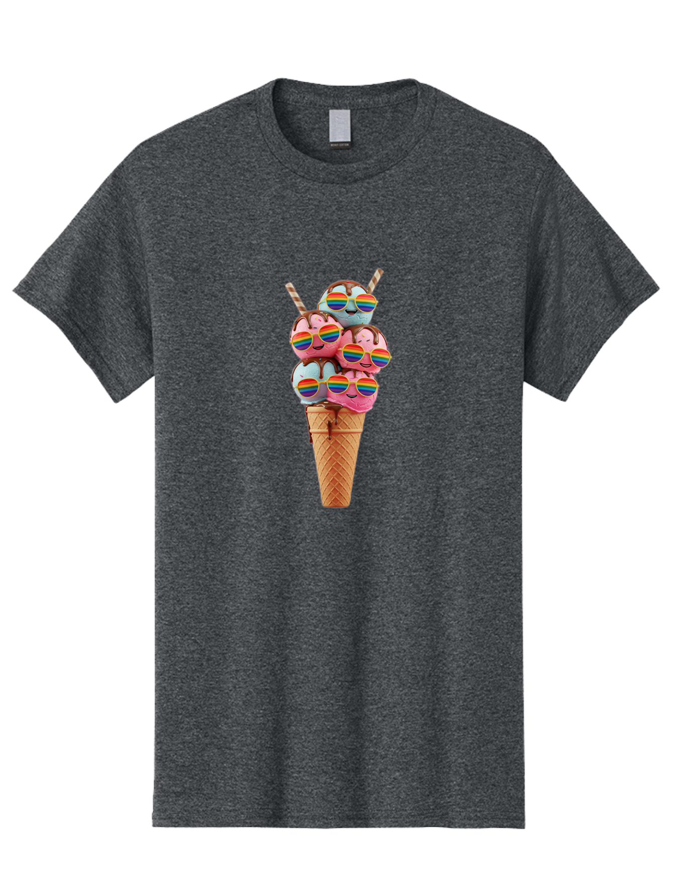 Ice-Cream-Cone-Babies Men'S Graphic Tee, 100% Cotton, Comfortable Casual Summer Wear, Machine Washable, Ice Cream Cone, Smiley Faces, Rainbow Sunglasses, Colorful Treats, Sweet Delights, Fun Desserts, Playful Theme, Happy Vibes Baa872