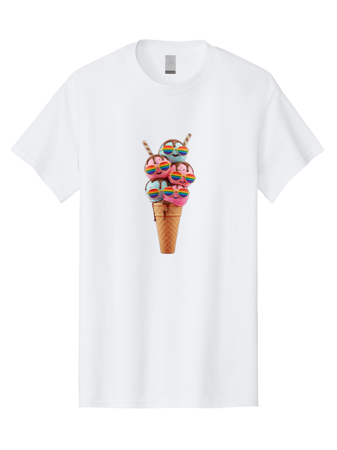 Ice-Cream-Cone-Babies Men'S Graphic Tee, 100% Cotton, Comfortable Casual Summer Wear, Machine Washable, Ice Cream Cone, Smiley Faces, Rainbow Sunglasses, Colorful Treats, Sweet Delights, Fun Desserts, Playful Theme, Happy Vibes Baa872