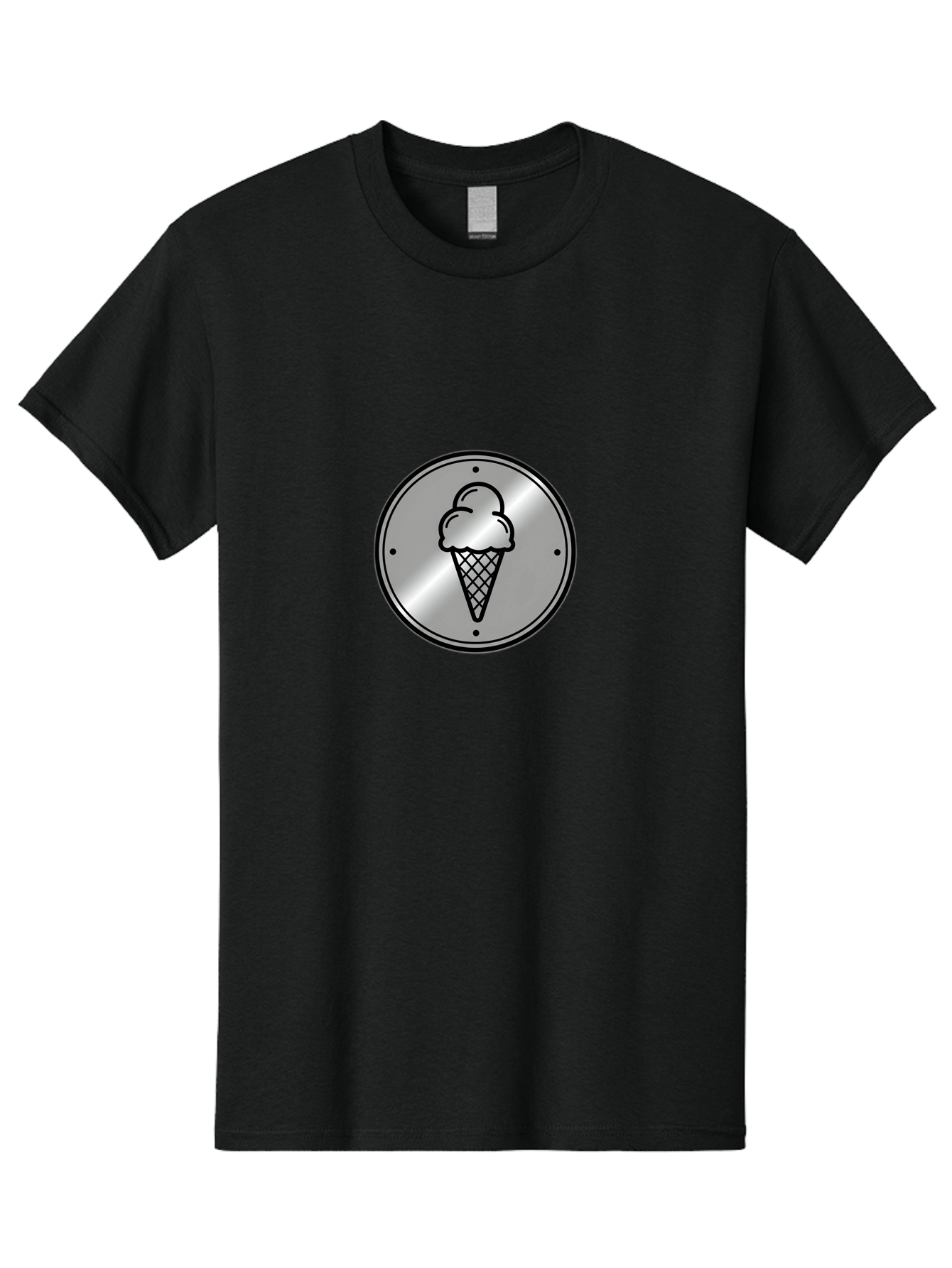 Ice-Cream-Cone-Icon Men'S Graphic Tee, 100% Cotton, Comfortable Casual Summer Wear, Machine Washable, Ice Cream Cone, Sweet Treat, Dessert Icon, Frozen Yogurt, Creamy Texture, Black Outline, Silver Badge, Modern Design, Simple Illustration Baa873