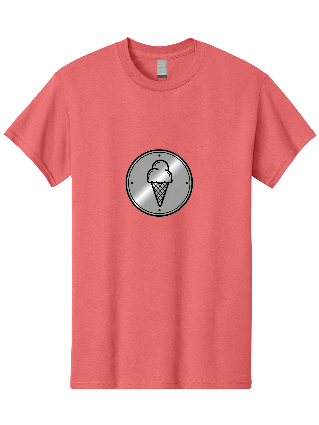 Ice-Cream-Cone-Icon Men'S Graphic Tee, 100% Cotton, Comfortable Casual Summer Wear, Machine Washable, Ice Cream Cone, Sweet Treat, Dessert Icon, Frozen Yogurt, Creamy Texture, Black Outline, Silver Badge, Modern Design, Simple Illustration Baa873