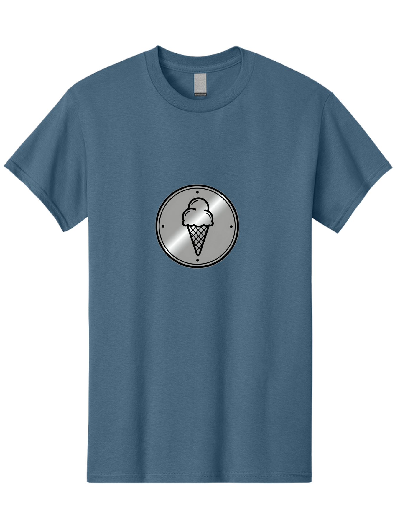 Ice-Cream-Cone-Icon Men'S Graphic Tee, 100% Cotton, Comfortable Casual Summer Wear, Machine Washable, Ice Cream Cone, Sweet Treat, Dessert Icon, Frozen Yogurt, Creamy Texture, Black Outline, Silver Badge, Modern Design, Simple Illustration Baa873