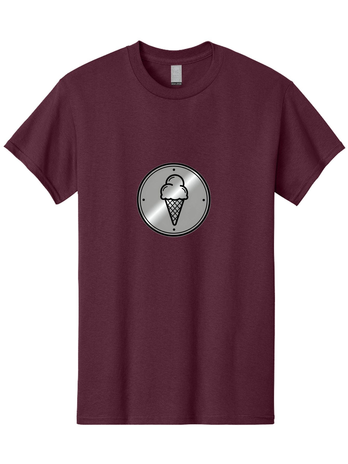 Ice-Cream-Cone-Icon Men'S Graphic Tee, 100% Cotton, Comfortable Casual Summer Wear, Machine Washable, Ice Cream Cone, Sweet Treat, Dessert Icon, Frozen Yogurt, Creamy Texture, Black Outline, Silver Badge, Modern Design, Simple Illustration Baa873