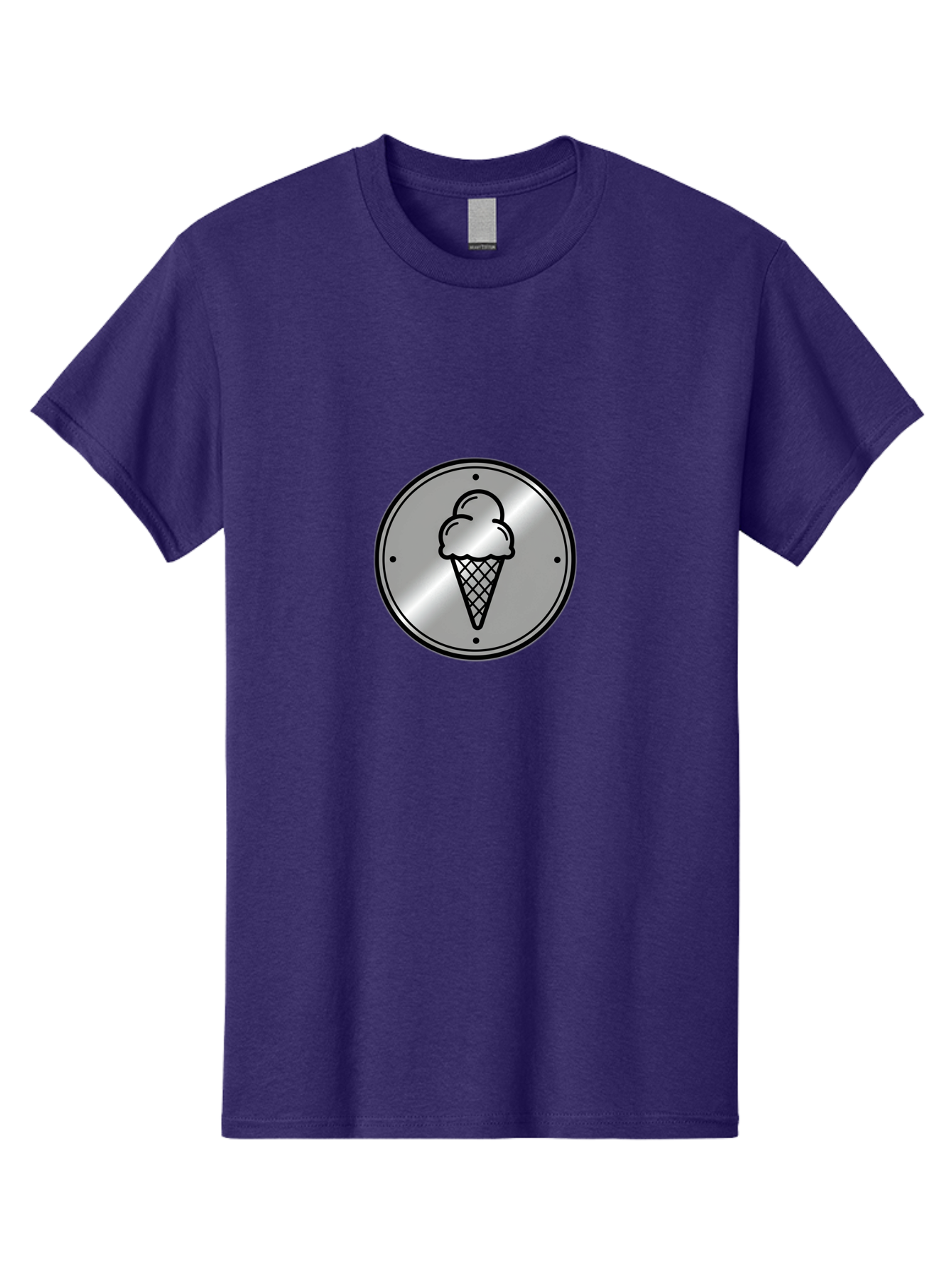 Ice-Cream-Cone-Icon Men'S Graphic Tee, 100% Cotton, Comfortable Casual Summer Wear, Machine Washable, Ice Cream Cone, Sweet Treat, Dessert Icon, Frozen Yogurt, Creamy Texture, Black Outline, Silver Badge, Modern Design, Simple Illustration Baa873