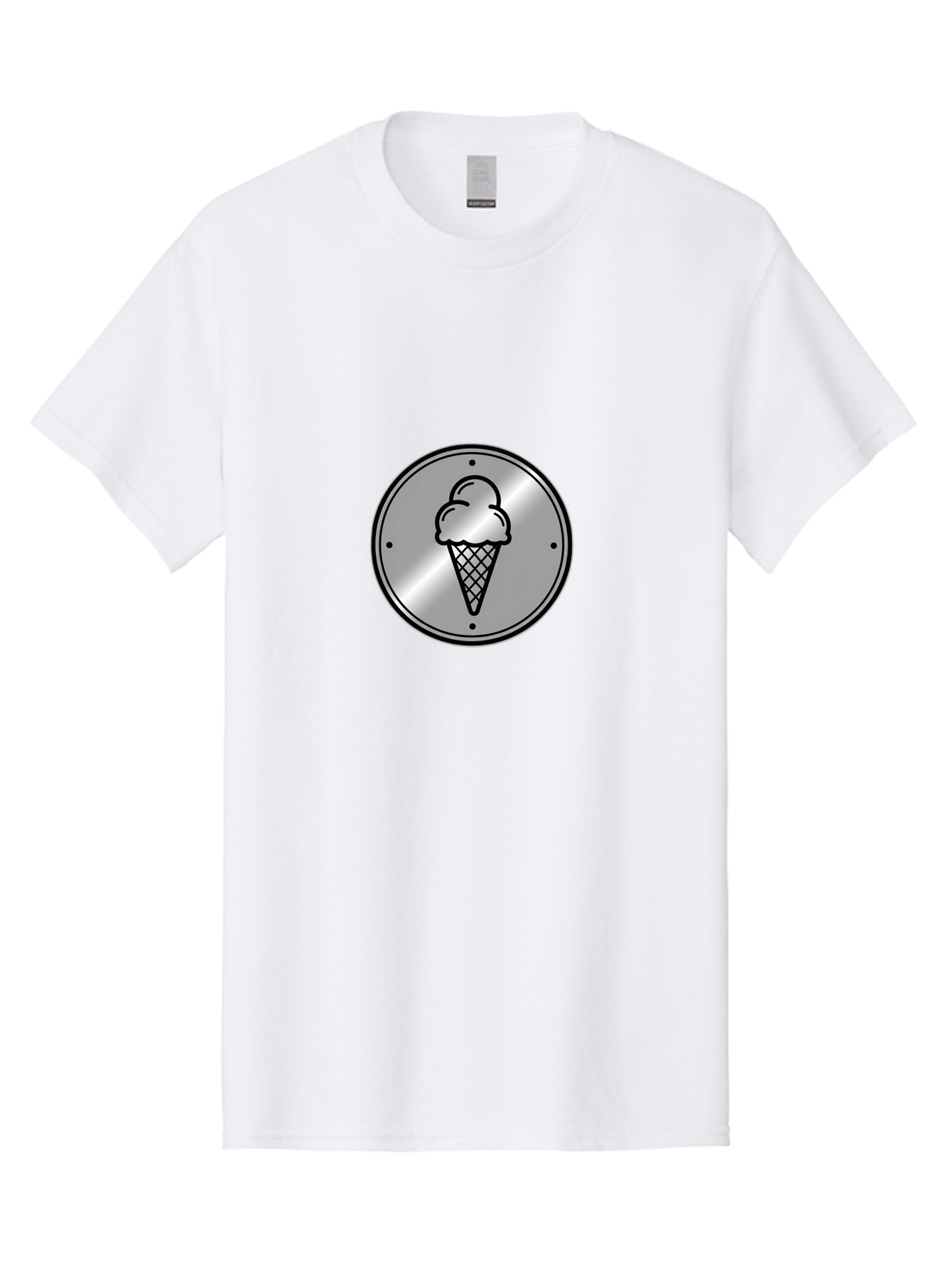Ice-Cream-Cone-Icon Men'S Graphic Tee, 100% Cotton, Comfortable Casual Summer Wear, Machine Washable, Ice Cream Cone, Sweet Treat, Dessert Icon, Frozen Yogurt, Creamy Texture, Black Outline, Silver Badge, Modern Design, Simple Illustration Baa873