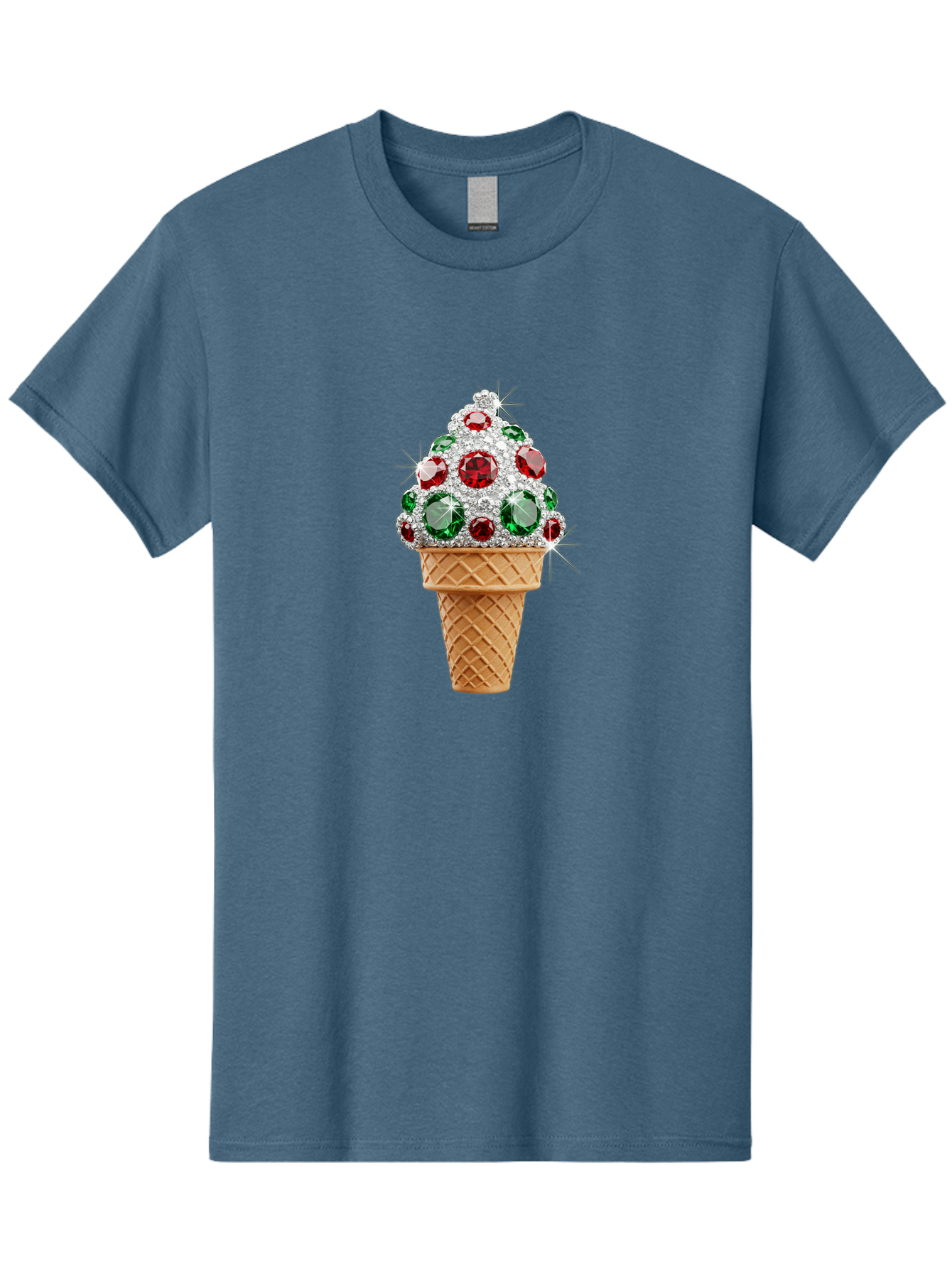 Ice-Cream-Cone-With-Jewels Men'S Graphic Tee, 100% Cotton, Comfortable Casual Summer Wear, Machine Washable, Ice Cream Cone, Diamond Encrusted, Precious Gems, Red And Green Jewels, Luxurious Dessert, Sweet Treat, Diamond Ice Cream, Baa874
