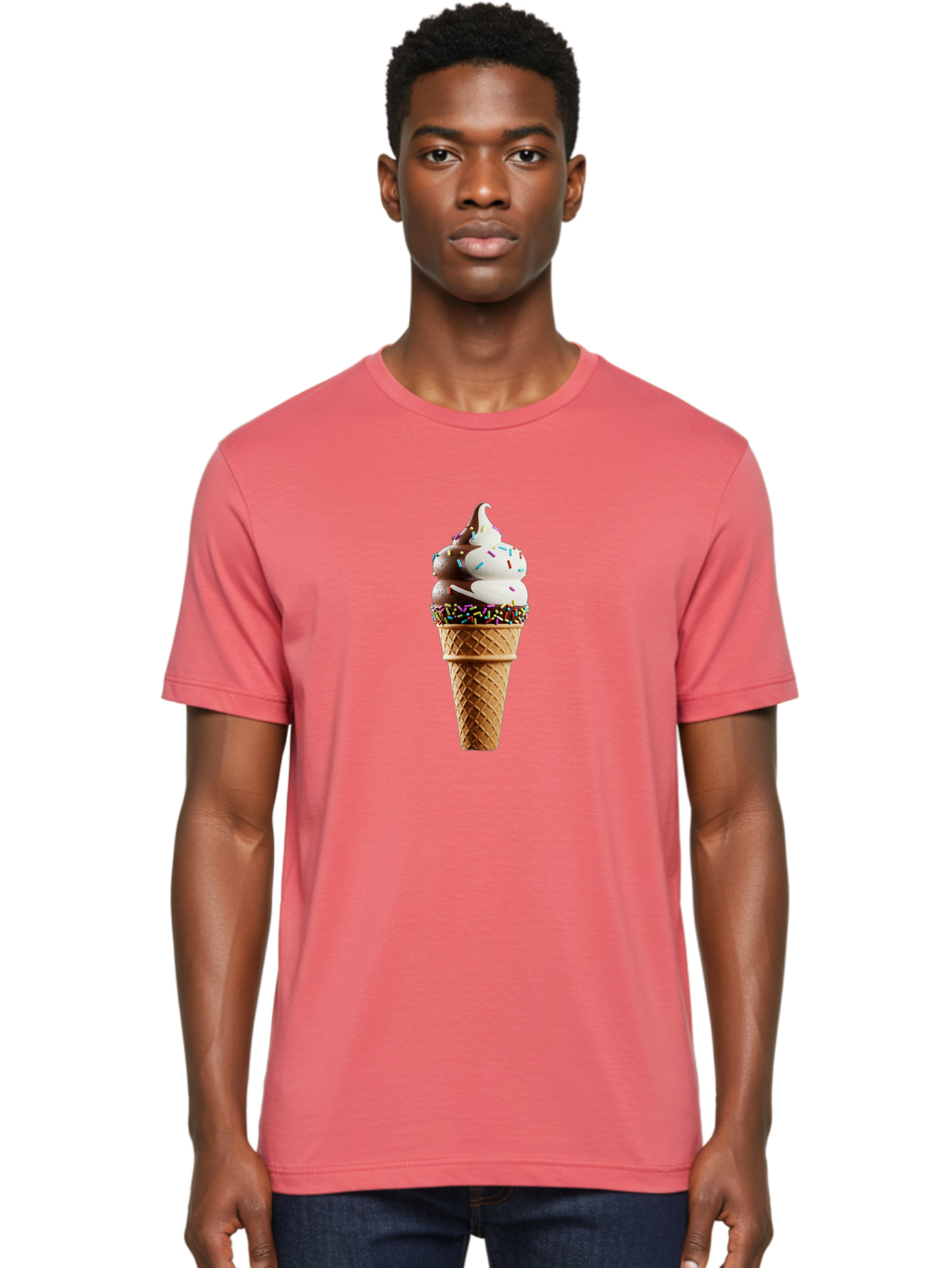 Ice-Cream-Cone Men'S Graphic Tee, 100% Cotton, Comfortable Casual Summer Wear, Machine Washable, Ice Cream Cone, Chocolate And Vanilla Swirl, Rainbow Sprinkles, Sweet Treat, Dessert Delight, Colorful Ice Cream, Tasty Cone, Fun Dessert, Baa875