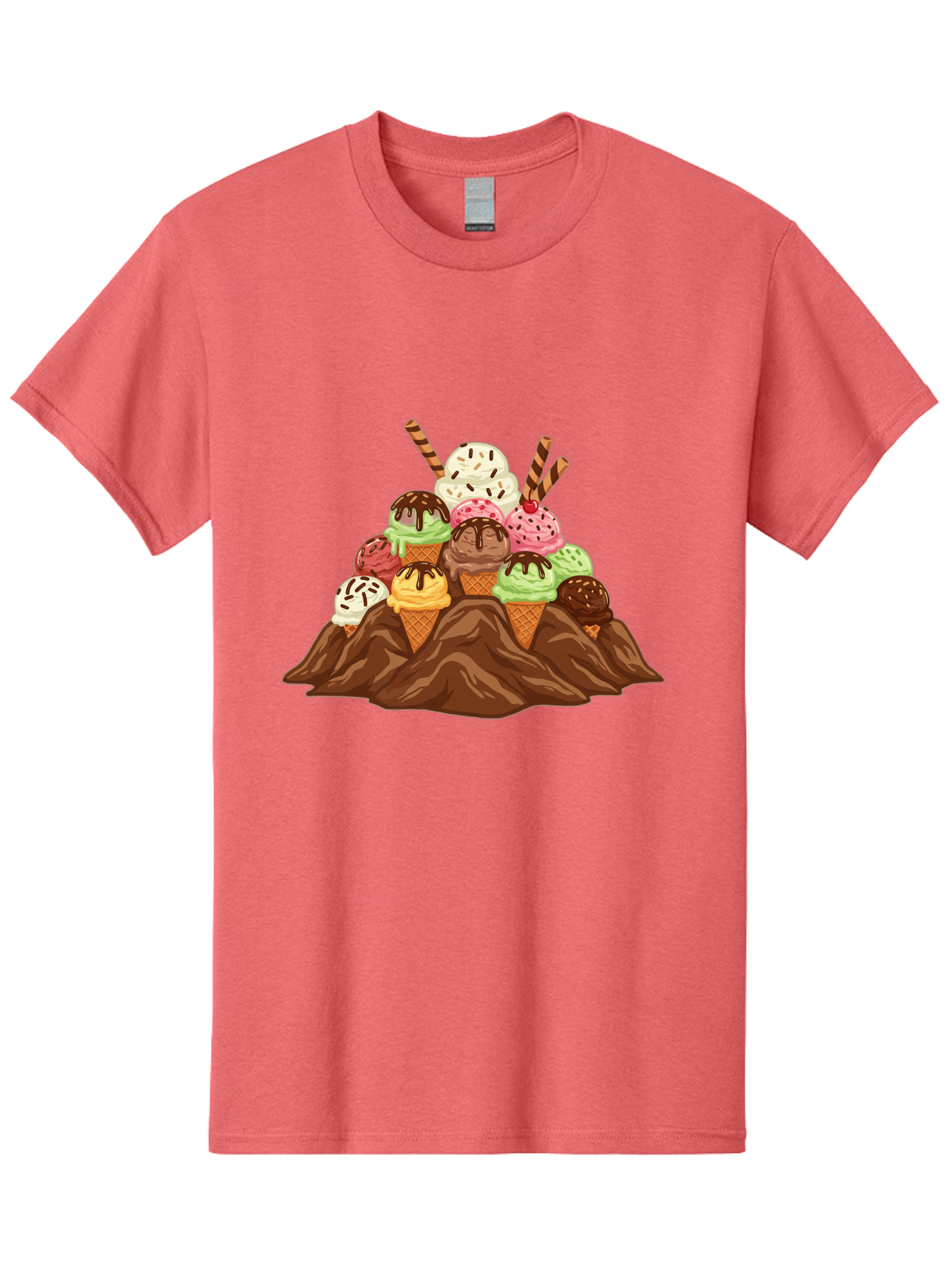 Ice-Cream-Cones Men'S Graphic Tee, 100% Cotton, Comfortable Casual Summer Wear, Machine Washable, Ice Cream Cones, Chocolate Sauce, Sprinkles, Waffle Cones, Colorful Ice Cream, Sweet Treats, Dessert Delights, Tasty Ice Cream, Dessert Art, Baa877