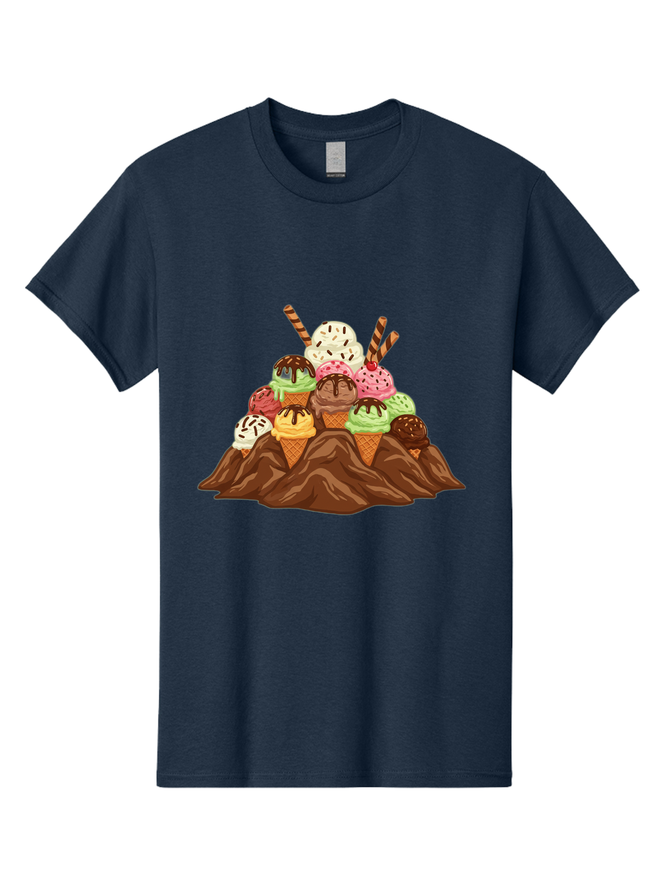 Ice-Cream-Cones Men'S Graphic Tee, 100% Cotton, Comfortable Casual Summer Wear, Machine Washable, Ice Cream Cones, Chocolate Sauce, Sprinkles, Waffle Cones, Colorful Ice Cream, Sweet Treats, Dessert Delights, Tasty Ice Cream, Dessert Art, Baa877