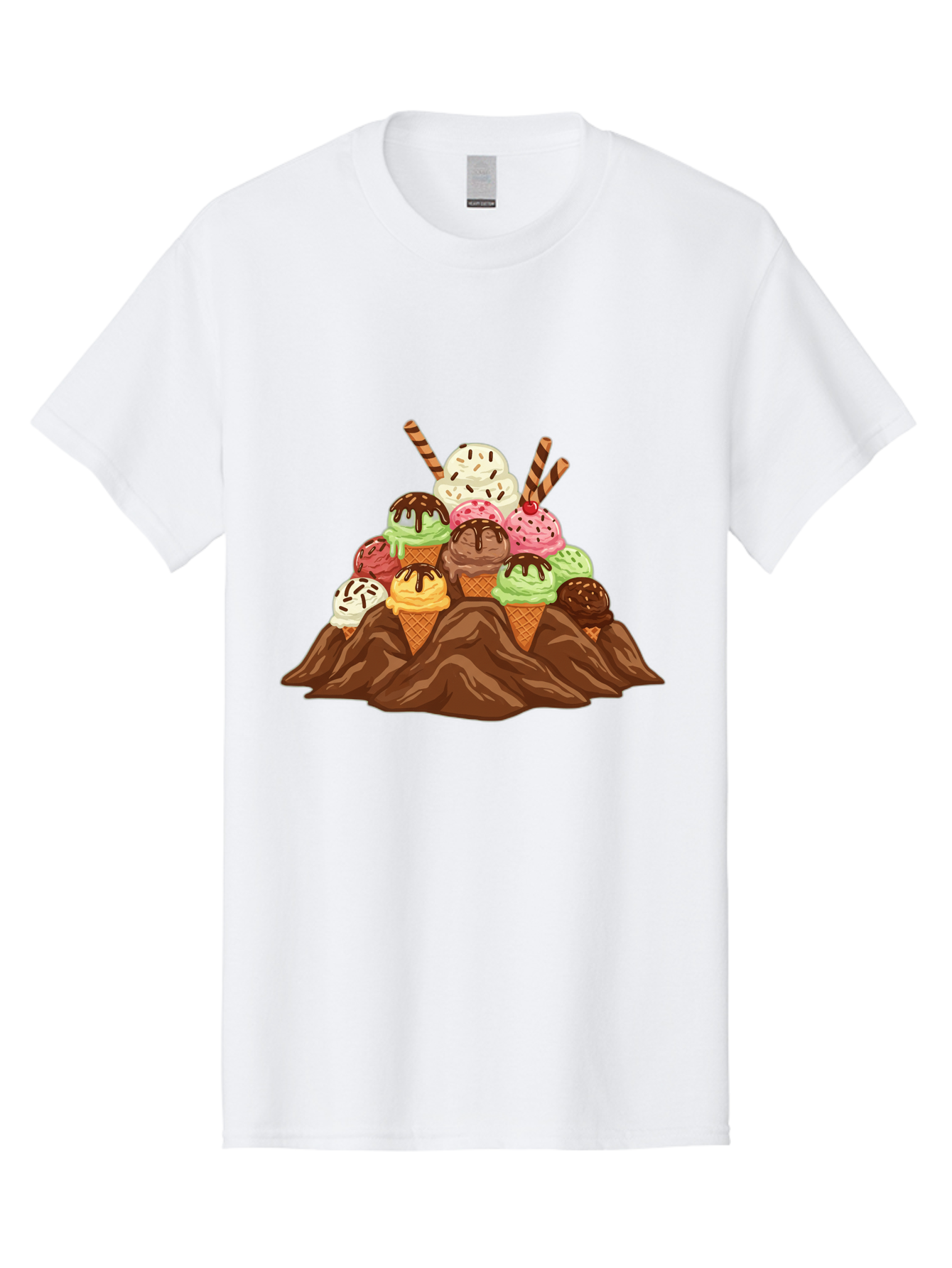 Ice-Cream-Cones Men'S Graphic Tee, 100% Cotton, Comfortable Casual Summer Wear, Machine Washable, Ice Cream Cones, Chocolate Sauce, Sprinkles, Waffle Cones, Colorful Ice Cream, Sweet Treats, Dessert Delights, Tasty Ice Cream, Dessert Art, Baa877