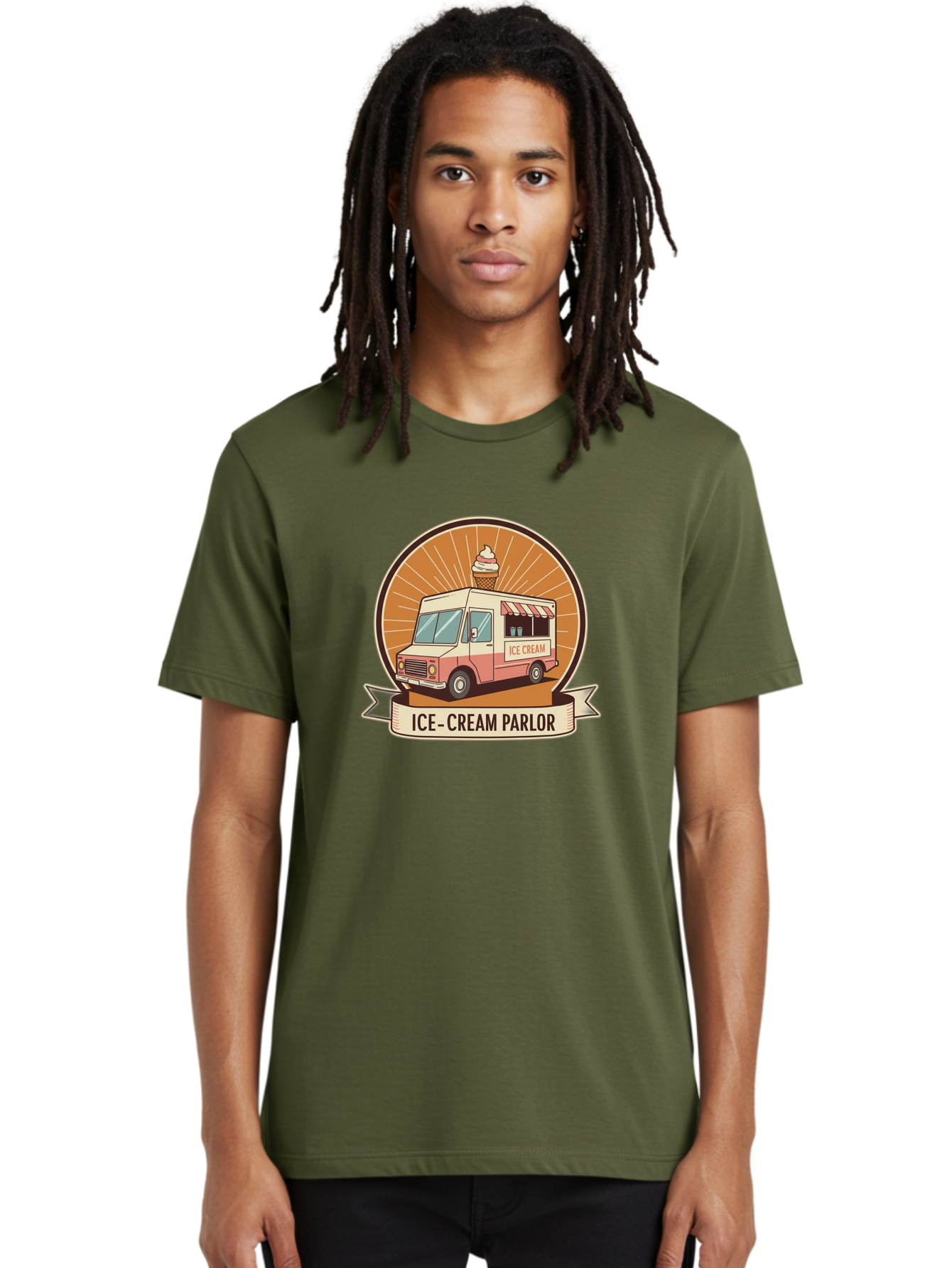 Ice-Cream-Parlor Men'S Graphic Tee, 100% Cotton, Comfortable Casual Summer Wear, Machine Washable, Ice Cream Truck, Ice Cream Parlor, Vintage Truck, Sweet Treats, Retro Style, Ice Cream Cone, Dessert Delight, Summertime Fun, Nostalgic Charm Baa878
