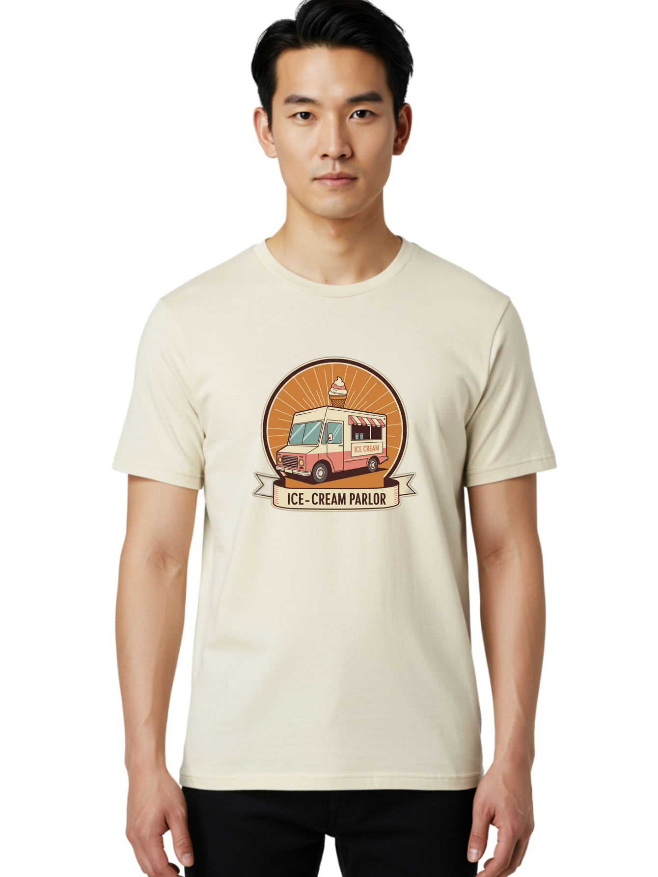 Ice-Cream-Parlor Men'S Graphic Tee, 100% Cotton, Comfortable Casual Summer Wear, Machine Washable, Ice Cream Truck, Ice Cream Parlor, Vintage Truck, Sweet Treats, Retro Style, Ice Cream Cone, Dessert Delight, Summertime Fun, Nostalgic Charm Baa878