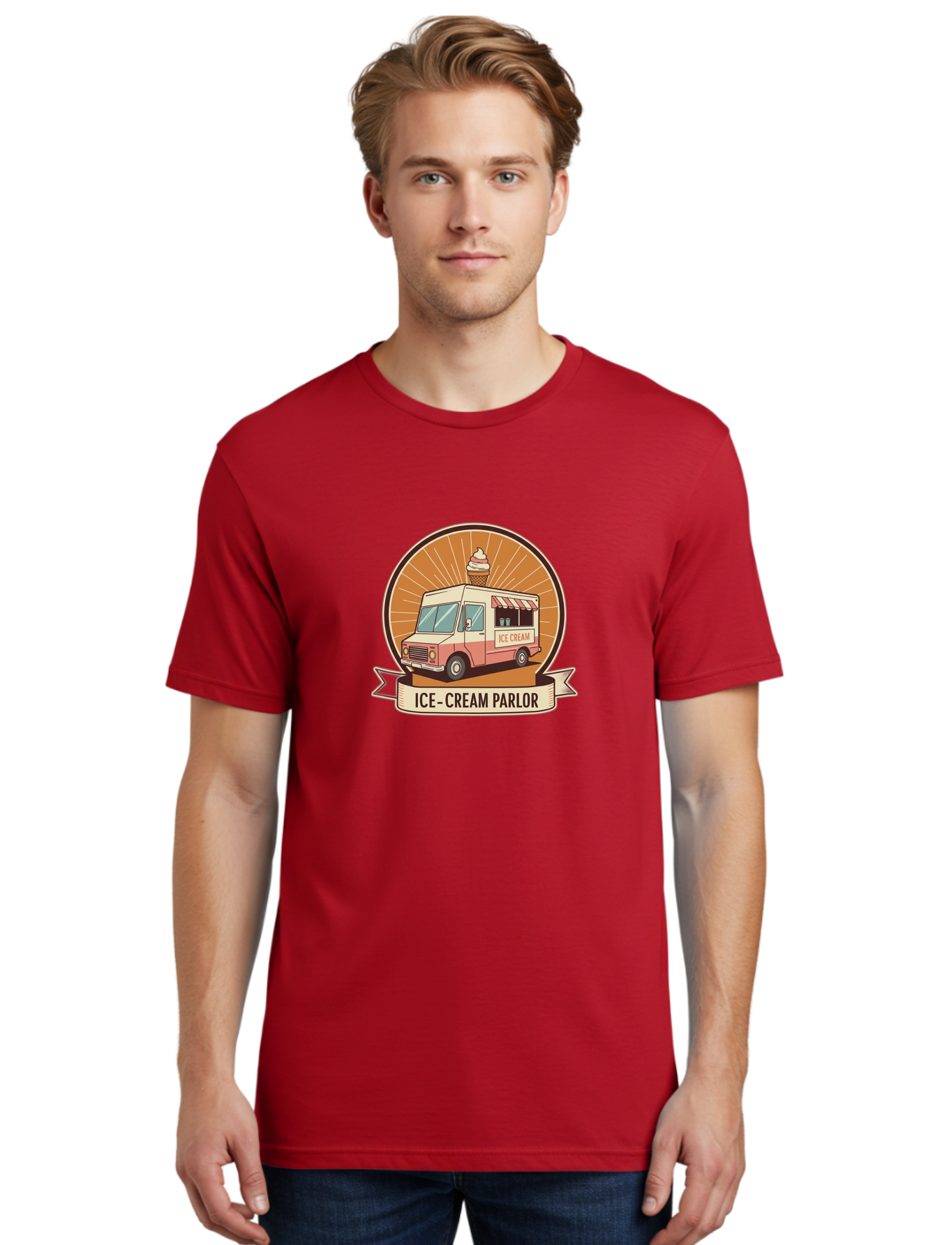 Ice-Cream-Parlor Men'S Graphic Tee, 100% Cotton, Comfortable Casual Summer Wear, Machine Washable, Ice Cream Truck, Ice Cream Parlor, Vintage Truck, Sweet Treats, Retro Style, Ice Cream Cone, Dessert Delight, Summertime Fun, Nostalgic Charm Baa878