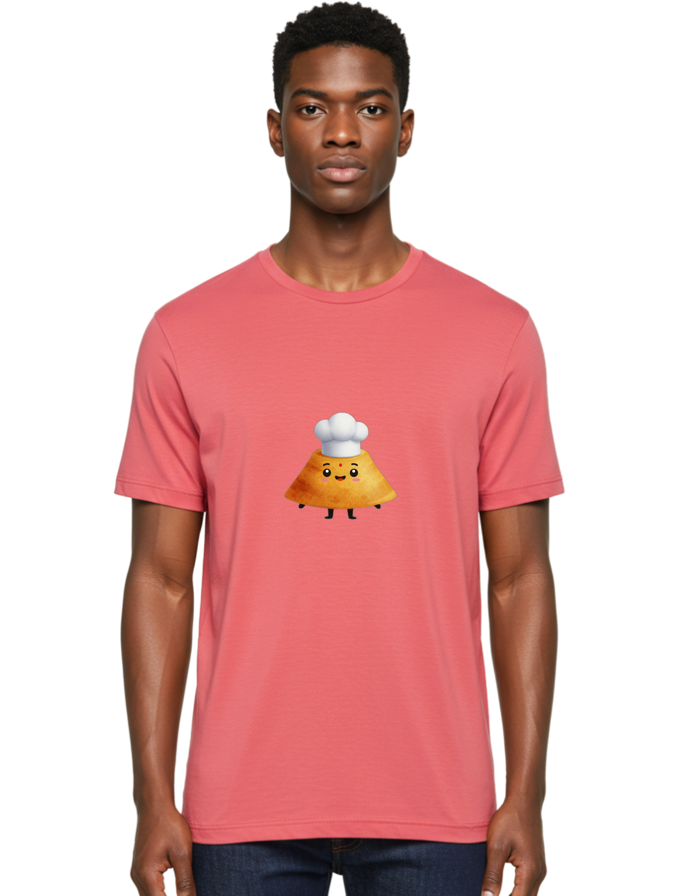 Idli-Character Men'S Graphic Tee, 100% Cotton, Comfortable Casual Summer Wear, Machine Washable, Cartoonish Representation, Sambar Vada Masala, South Indian Cuisine, Cute Character, Chef Hat, Traditional Dish, Vada, South Indian Food Baa880