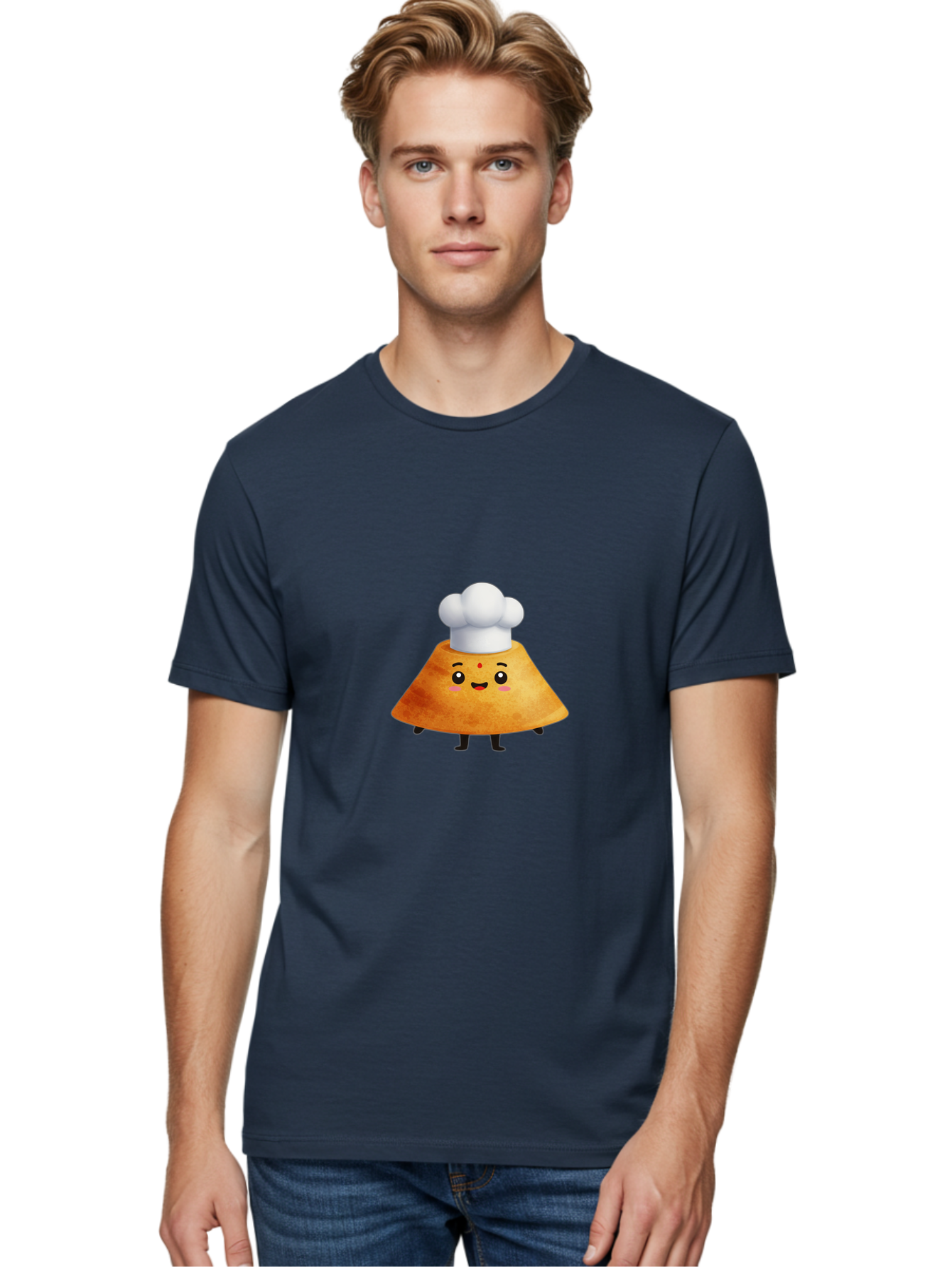Idli-Character Men'S Graphic Tee, 100% Cotton, Comfortable Casual Summer Wear, Machine Washable, Cartoonish Representation, Sambar Vada Masala, South Indian Cuisine, Cute Character, Chef Hat, Traditional Dish, Vada, South Indian Food Baa880