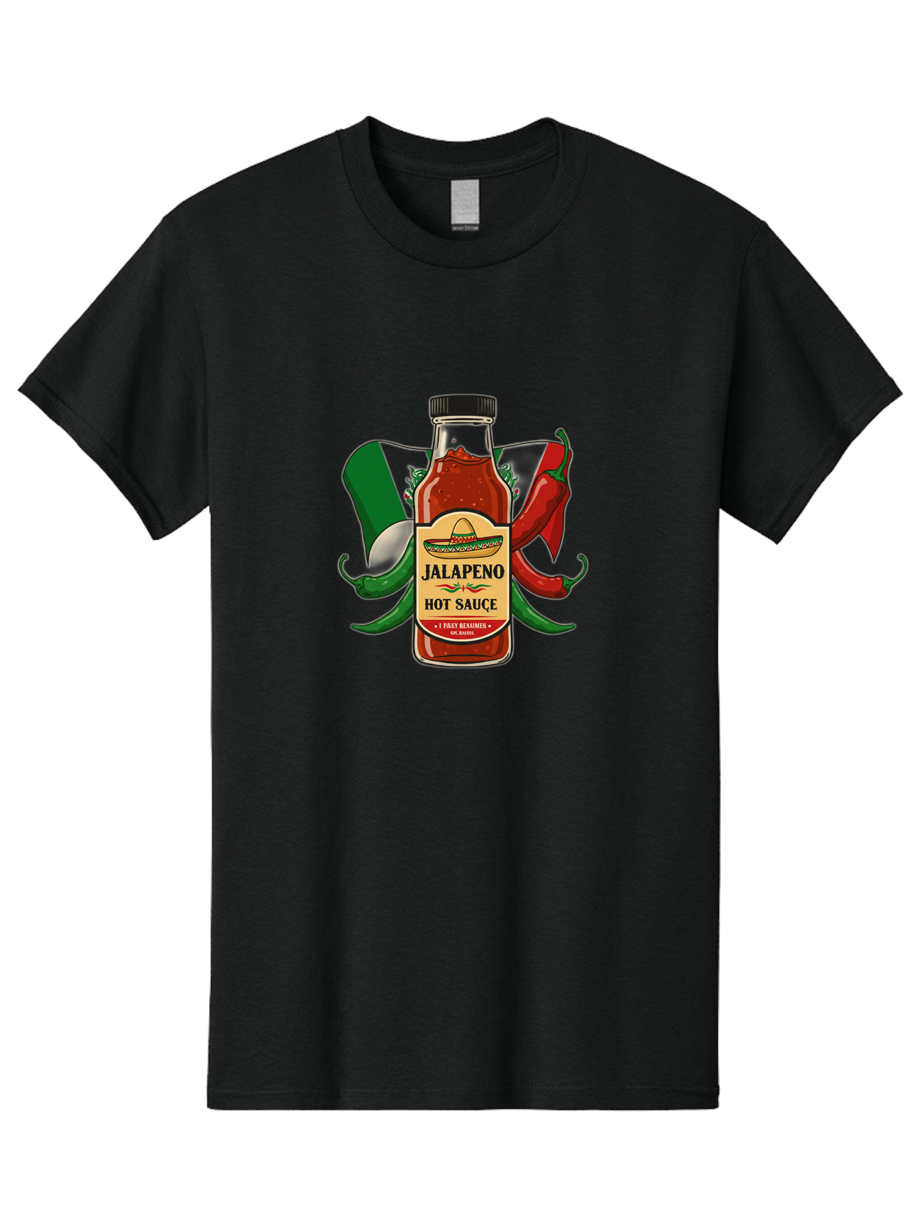 Jalapeno-Hot-Sauce Men'S Graphic Tee, 100% Cotton, Comfortable Casual Summer Wear, Machine Washable, Jalapeno Hot Sauce, Spicy Condiment, Mexican Cuisine, Hot Peppers, Chili Peppers, Jalapeno Peppers, Salsa, Hot Sauce Bottle, Condiment Bottle Baa882