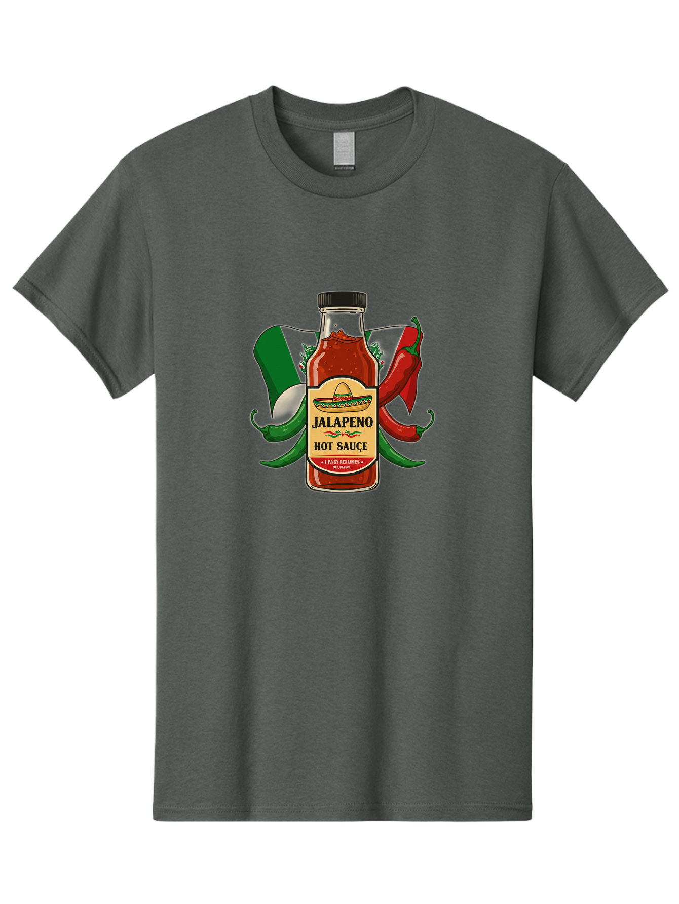 Jalapeno-Hot-Sauce Men'S Graphic Tee, 100% Cotton, Comfortable Casual Summer Wear, Machine Washable, Jalapeno Hot Sauce, Spicy Condiment, Mexican Cuisine, Hot Peppers, Chili Peppers, Jalapeno Peppers, Salsa, Hot Sauce Bottle, Condiment Bottle Baa882