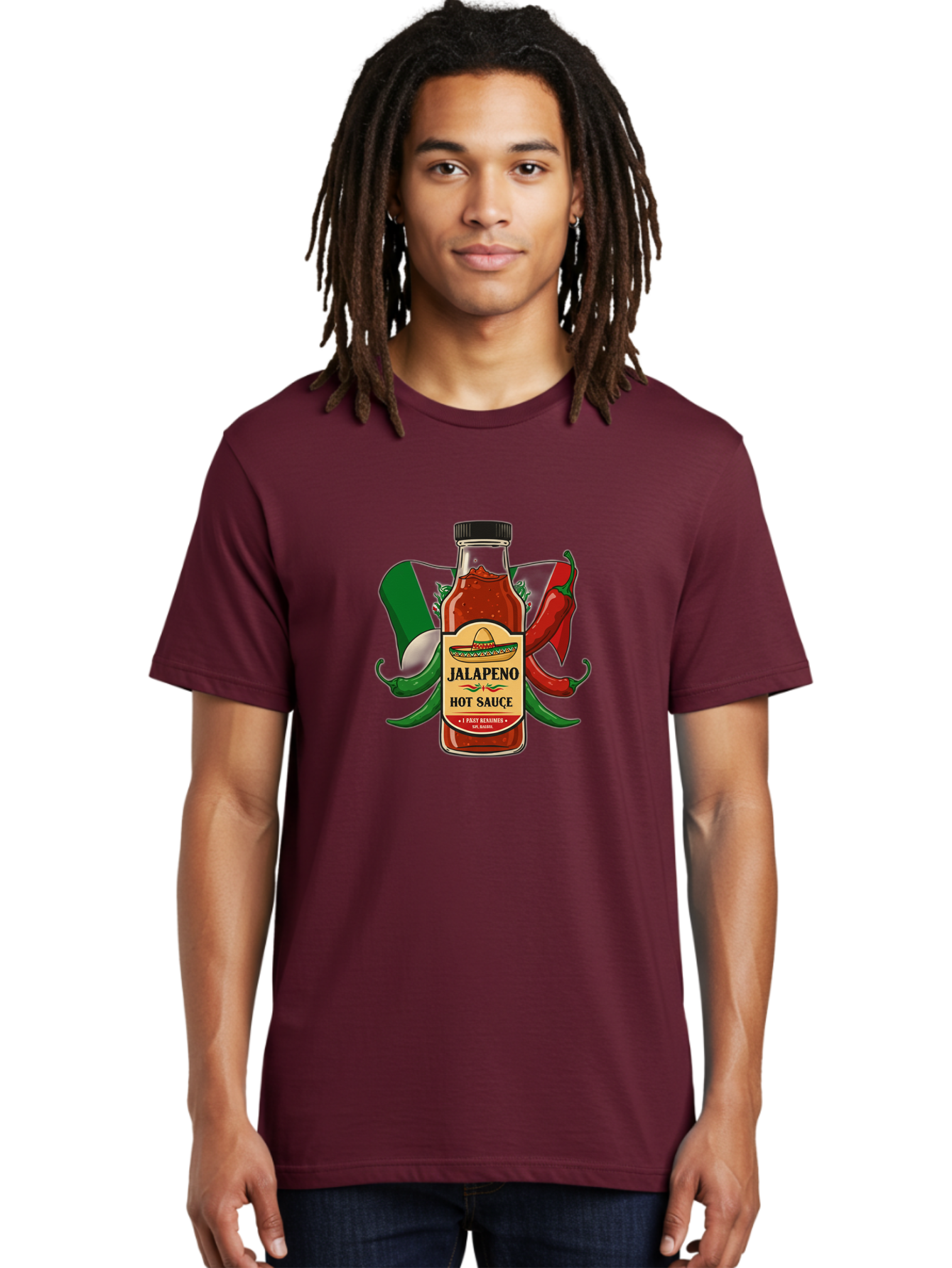 Jalapeno-Hot-Sauce Men'S Graphic Tee, 100% Cotton, Comfortable Casual Summer Wear, Machine Washable, Jalapeno Hot Sauce, Spicy Condiment, Mexican Cuisine, Hot Peppers, Chili Peppers, Jalapeno Peppers, Salsa, Hot Sauce Bottle, Condiment Bottle Baa882