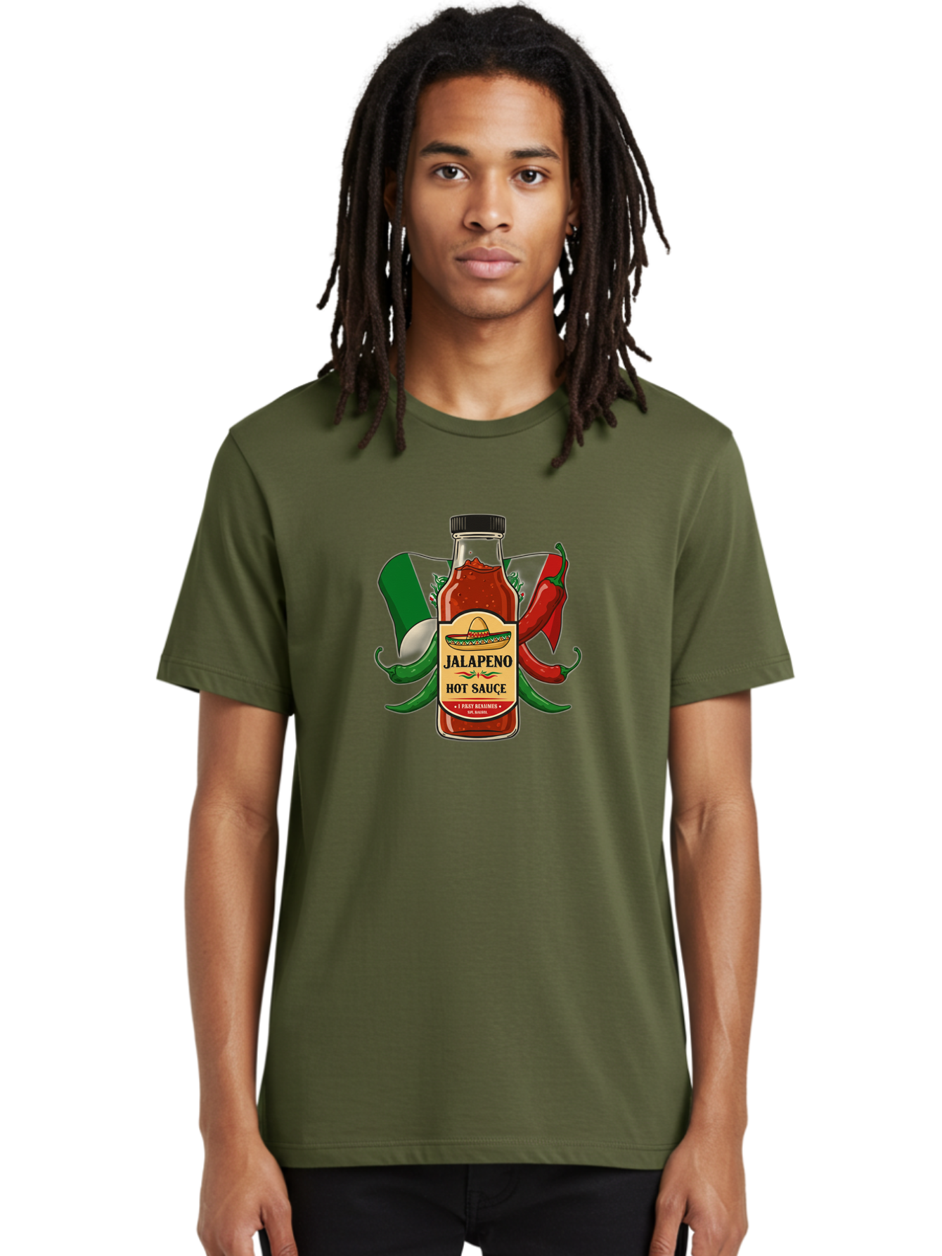 Jalapeno-Hot-Sauce Men'S Graphic Tee, 100% Cotton, Comfortable Casual Summer Wear, Machine Washable, Jalapeno Hot Sauce, Spicy Condiment, Mexican Cuisine, Hot Peppers, Chili Peppers, Jalapeno Peppers, Salsa, Hot Sauce Bottle, Condiment Bottle Baa882