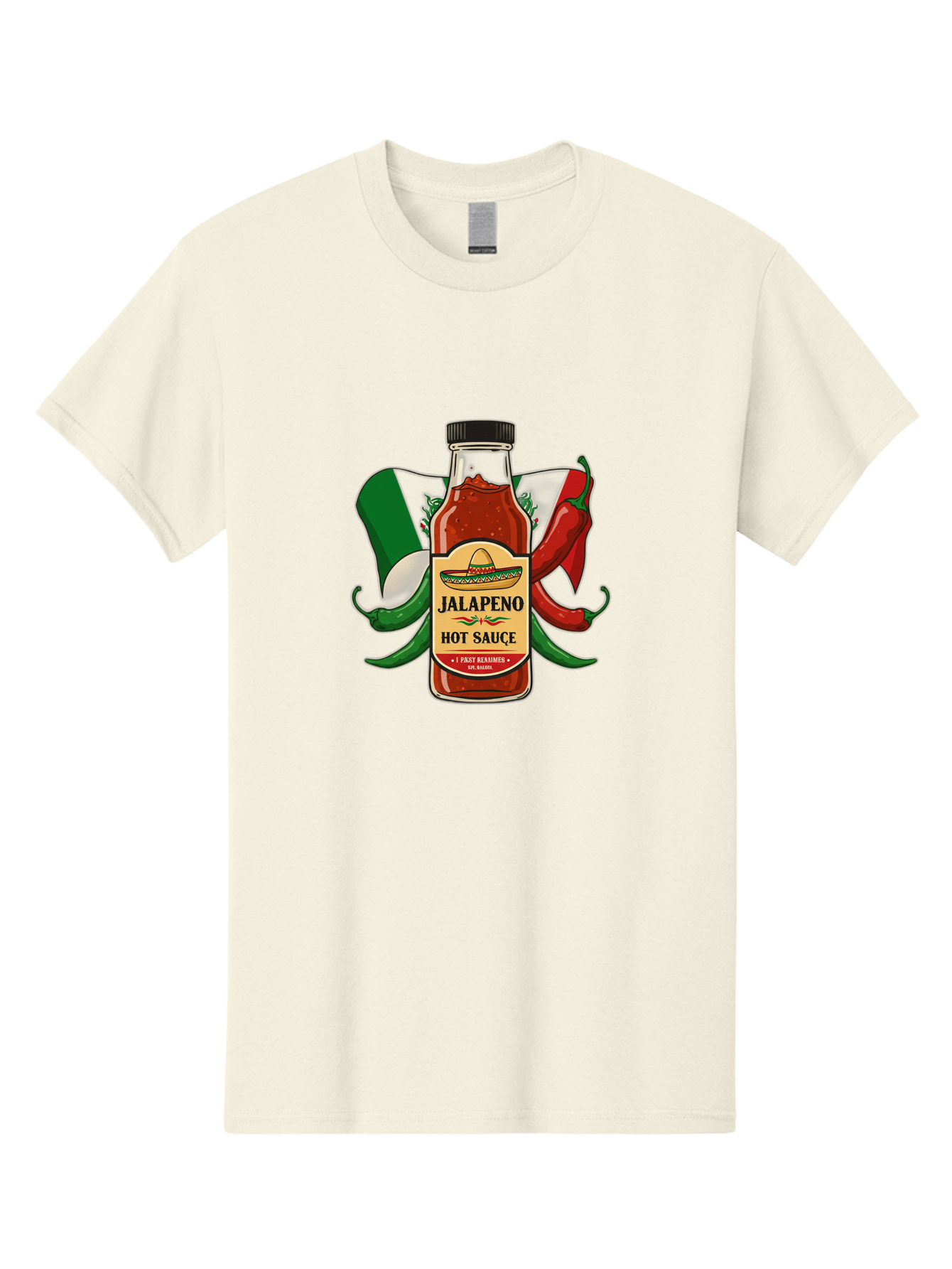 Jalapeno-Hot-Sauce Men'S Graphic Tee, 100% Cotton, Comfortable Casual Summer Wear, Machine Washable, Jalapeno Hot Sauce, Spicy Condiment, Mexican Cuisine, Hot Peppers, Chili Peppers, Jalapeno Peppers, Salsa, Hot Sauce Bottle, Condiment Bottle Baa882