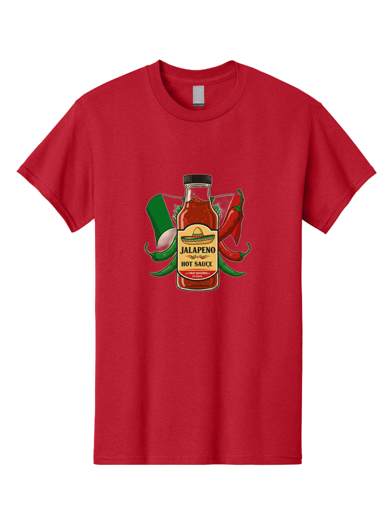 Jalapeno-Hot-Sauce Men'S Graphic Tee, 100% Cotton, Comfortable Casual Summer Wear, Machine Washable, Jalapeno Hot Sauce, Spicy Condiment, Mexican Cuisine, Hot Peppers, Chili Peppers, Jalapeno Peppers, Salsa, Hot Sauce Bottle, Condiment Bottle Baa882