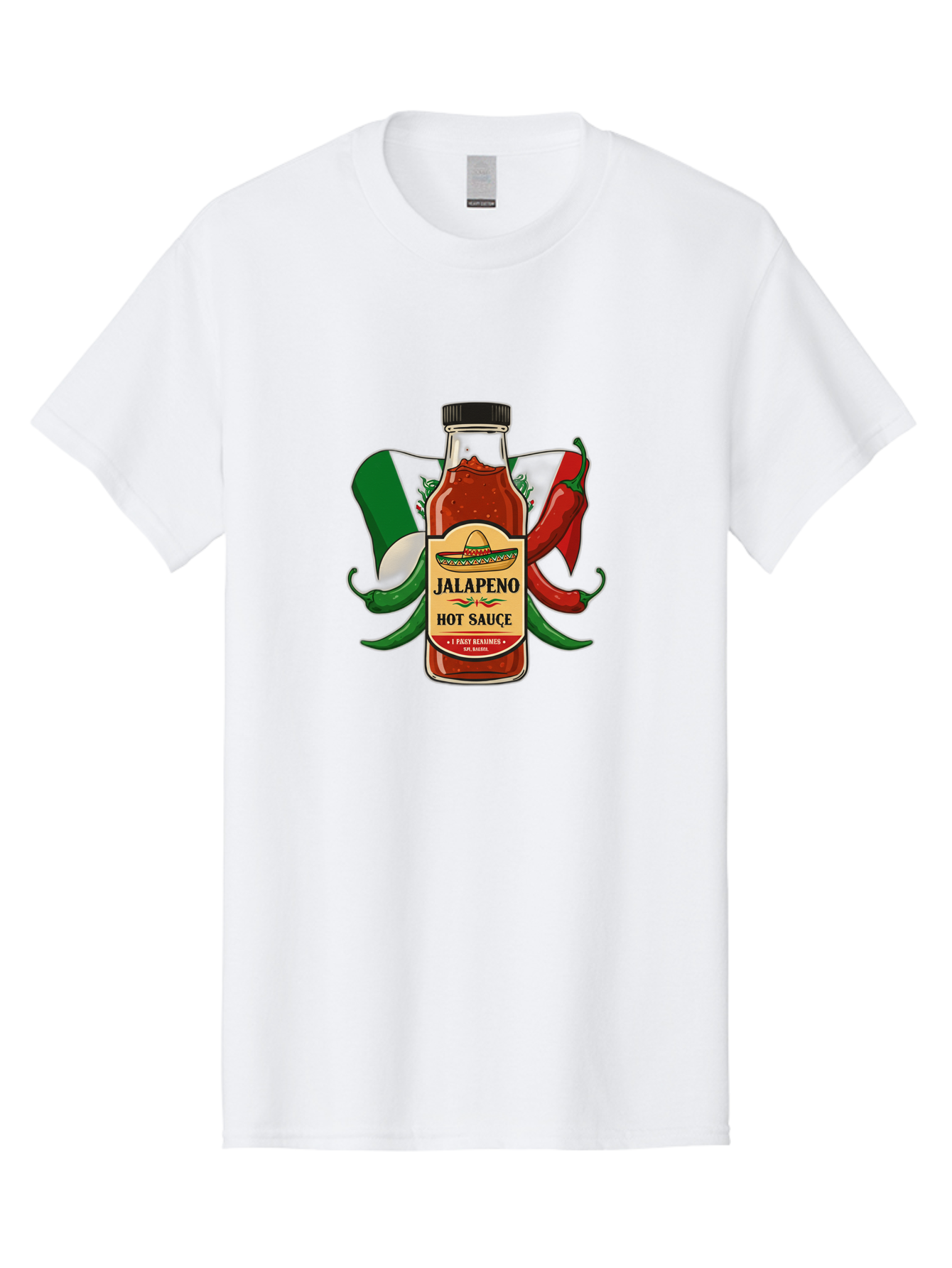 Jalapeno-Hot-Sauce Men'S Graphic Tee, 100% Cotton, Comfortable Casual Summer Wear, Machine Washable, Jalapeno Hot Sauce, Spicy Condiment, Mexican Cuisine, Hot Peppers, Chili Peppers, Jalapeno Peppers, Salsa, Hot Sauce Bottle, Condiment Bottle Baa882