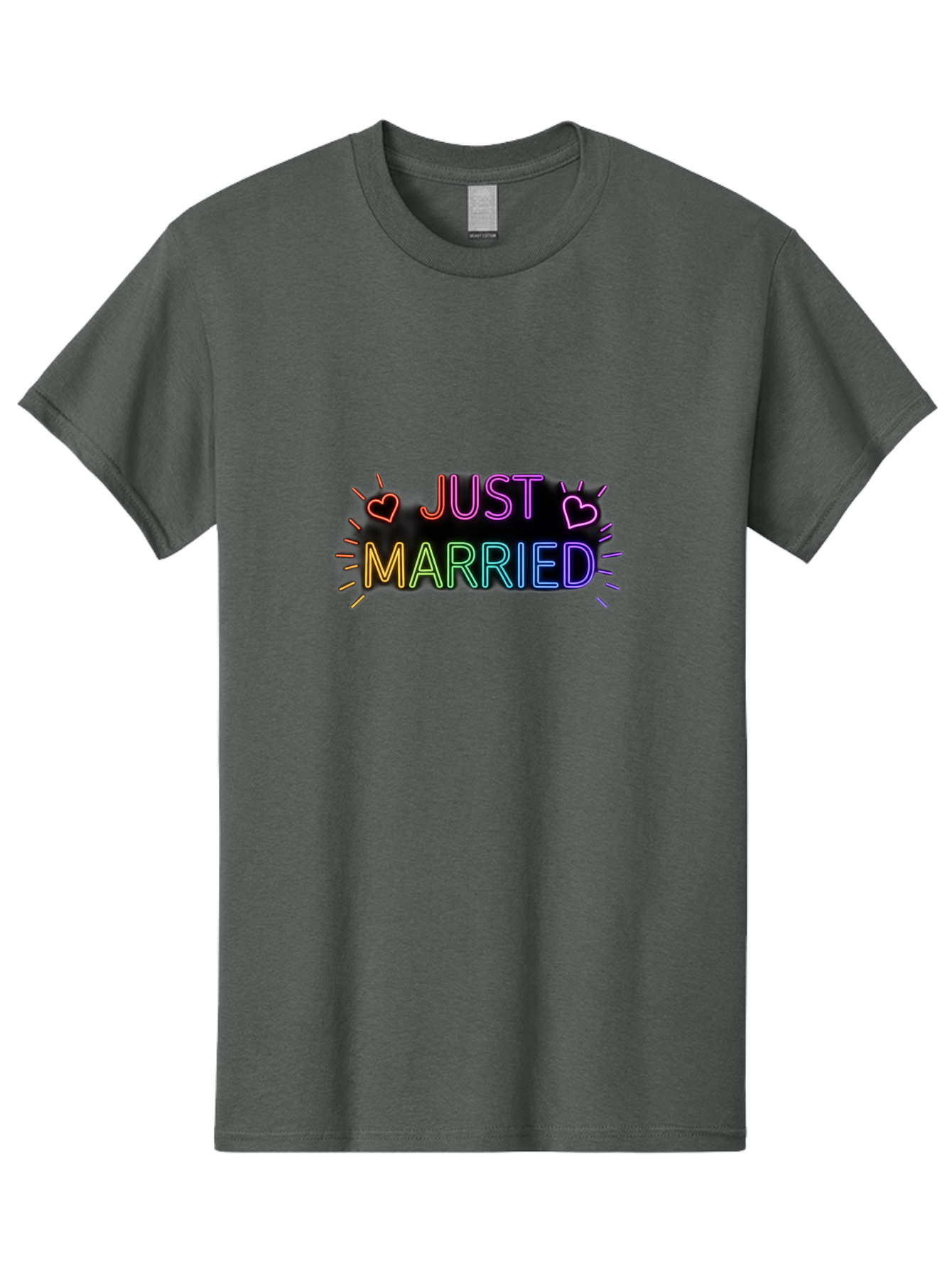 Just-Married-1 Men'S Graphic Tee, 100% Cotton, Comfortable Casual Summer Wear, Machine Washable, Neon Just Married Sign, Colorful Hearts, Rainbow Colors, Love Symbol, Wedding Decoration, Couple Goals, Romantic Gesture, Glowing Text, Baa883