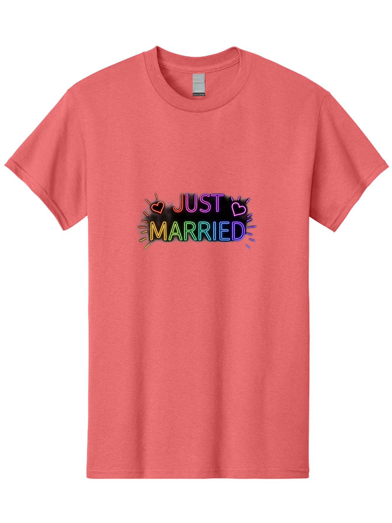 Just-Married-1 Men'S Graphic Tee, 100% Cotton, Comfortable Casual Summer Wear, Machine Washable, Neon Just Married Sign, Colorful Hearts, Rainbow Colors, Love Symbol, Wedding Decoration, Couple Goals, Romantic Gesture, Glowing Text, Baa883
