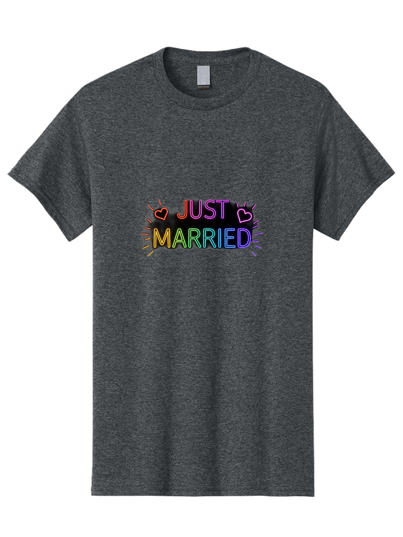 Just-Married-1 Men'S Graphic Tee, 100% Cotton, Comfortable Casual Summer Wear, Machine Washable, Neon Just Married Sign, Colorful Hearts, Rainbow Colors, Love Symbol, Wedding Decoration, Couple Goals, Romantic Gesture, Glowing Text, Baa883