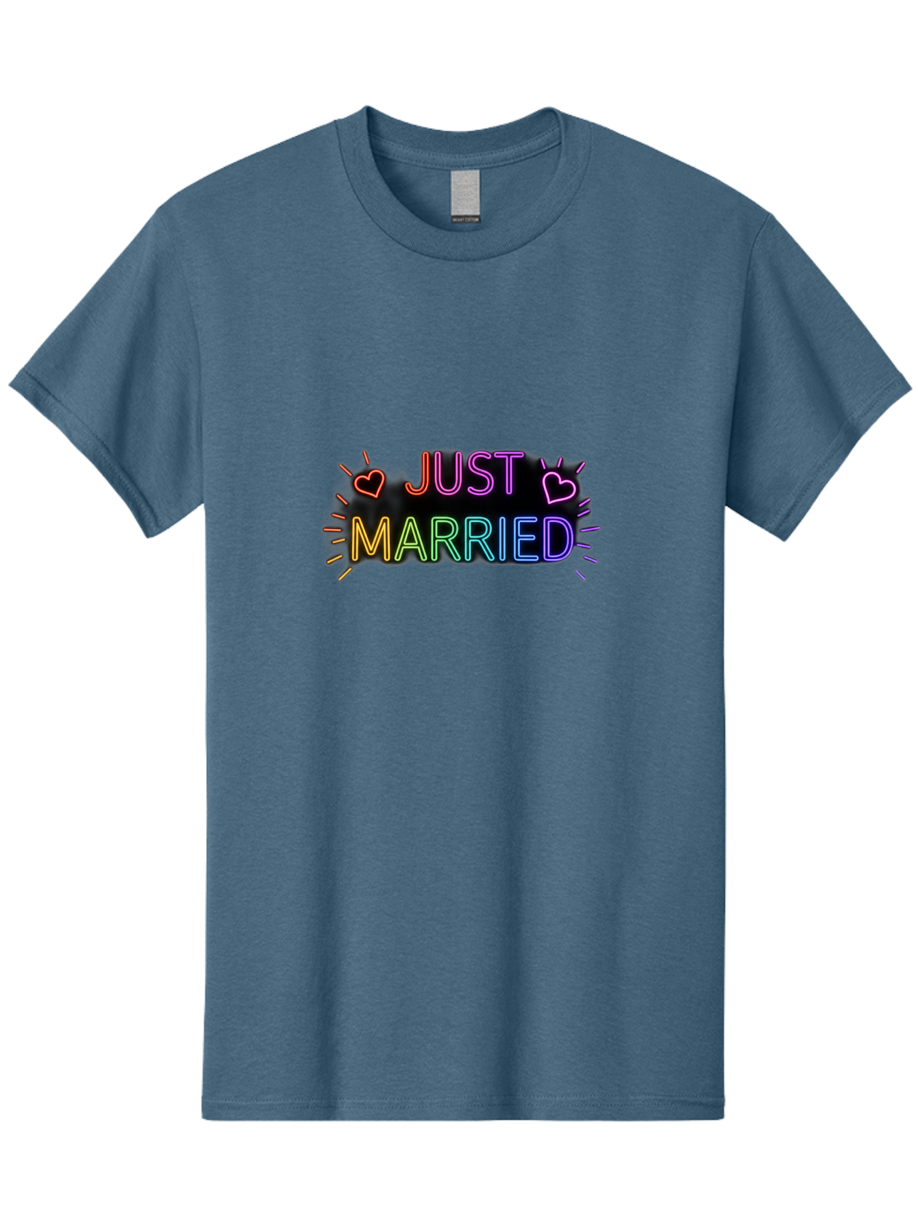 Just-Married-1 Men'S Graphic Tee, 100% Cotton, Comfortable Casual Summer Wear, Machine Washable, Neon Just Married Sign, Colorful Hearts, Rainbow Colors, Love Symbol, Wedding Decoration, Couple Goals, Romantic Gesture, Glowing Text, Baa883