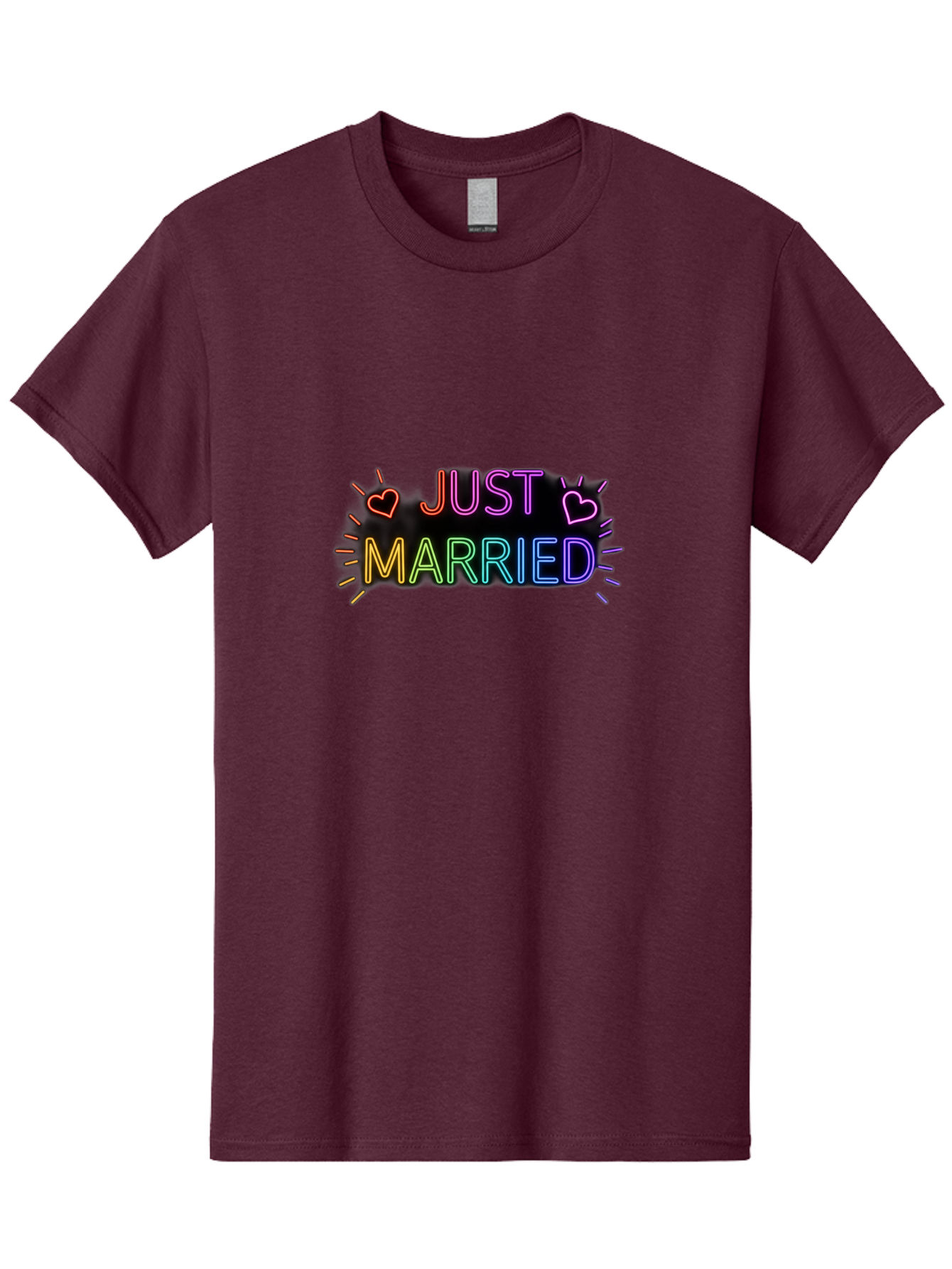 Just-Married-1 Men'S Graphic Tee, 100% Cotton, Comfortable Casual Summer Wear, Machine Washable, Neon Just Married Sign, Colorful Hearts, Rainbow Colors, Love Symbol, Wedding Decoration, Couple Goals, Romantic Gesture, Glowing Text, Baa883