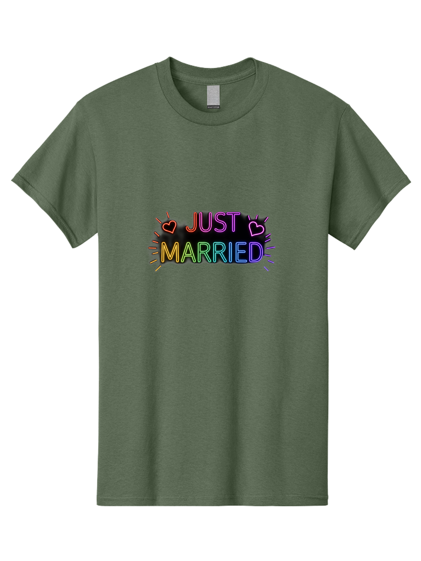 Just-Married-1 Men'S Graphic Tee, 100% Cotton, Comfortable Casual Summer Wear, Machine Washable, Neon Just Married Sign, Colorful Hearts, Rainbow Colors, Love Symbol, Wedding Decoration, Couple Goals, Romantic Gesture, Glowing Text, Baa883