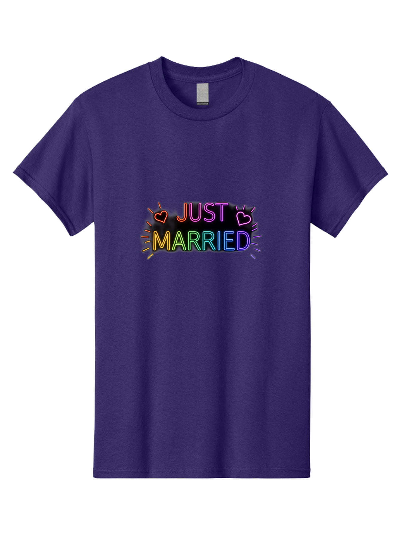 Just-Married-1 Men'S Graphic Tee, 100% Cotton, Comfortable Casual Summer Wear, Machine Washable, Neon Just Married Sign, Colorful Hearts, Rainbow Colors, Love Symbol, Wedding Decoration, Couple Goals, Romantic Gesture, Glowing Text, Baa883