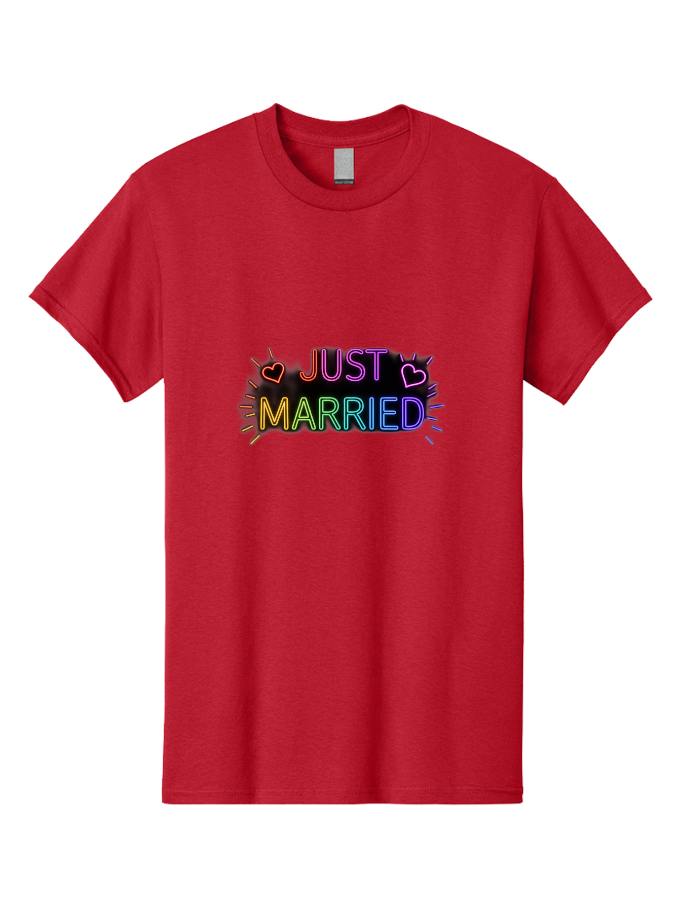 Just-Married-1 Men'S Graphic Tee, 100% Cotton, Comfortable Casual Summer Wear, Machine Washable, Neon Just Married Sign, Colorful Hearts, Rainbow Colors, Love Symbol, Wedding Decoration, Couple Goals, Romantic Gesture, Glowing Text, Baa883