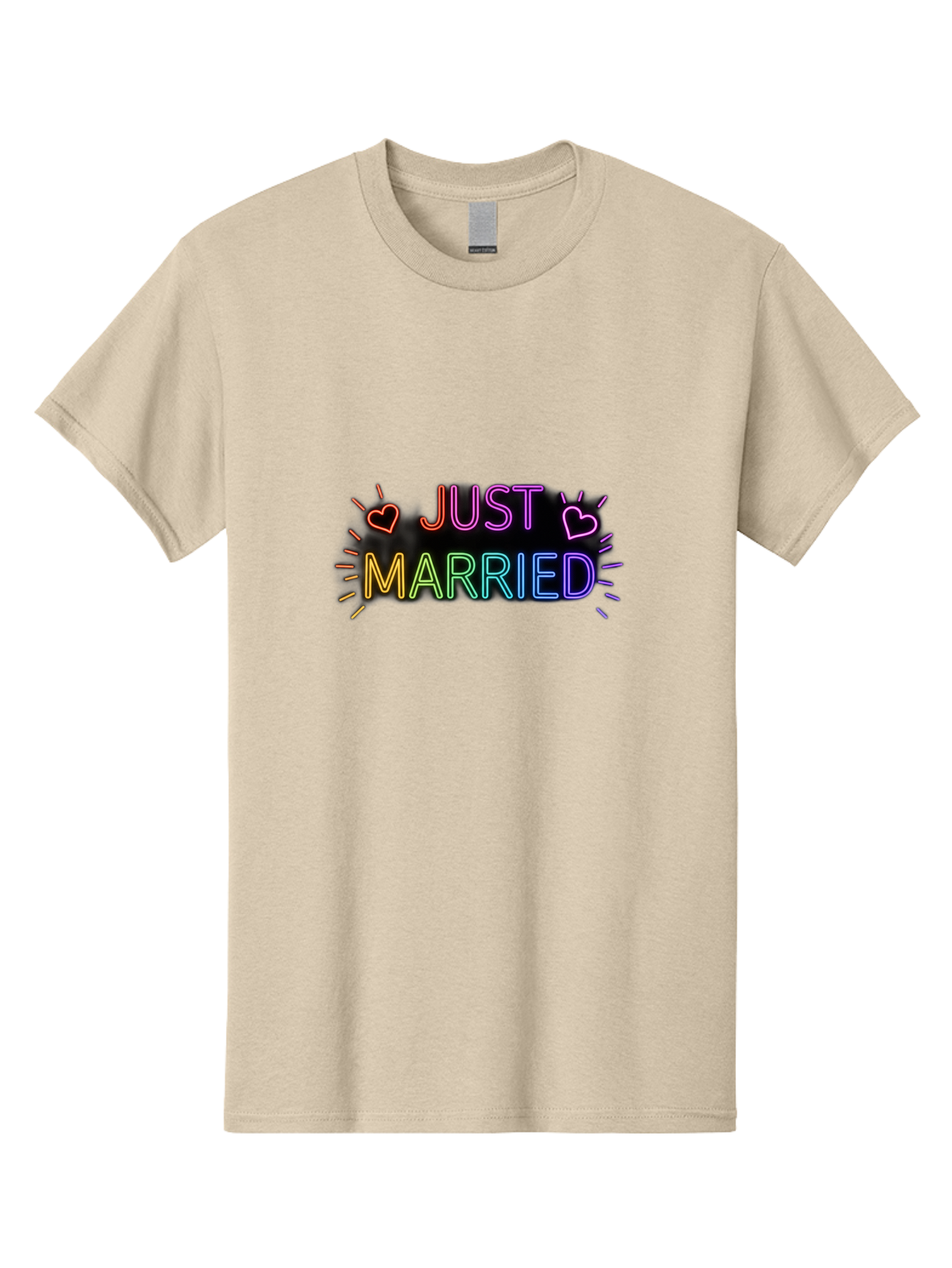 Just-Married-1 Men'S Graphic Tee, 100% Cotton, Comfortable Casual Summer Wear, Machine Washable, Neon Just Married Sign, Colorful Hearts, Rainbow Colors, Love Symbol, Wedding Decoration, Couple Goals, Romantic Gesture, Glowing Text, Baa883
