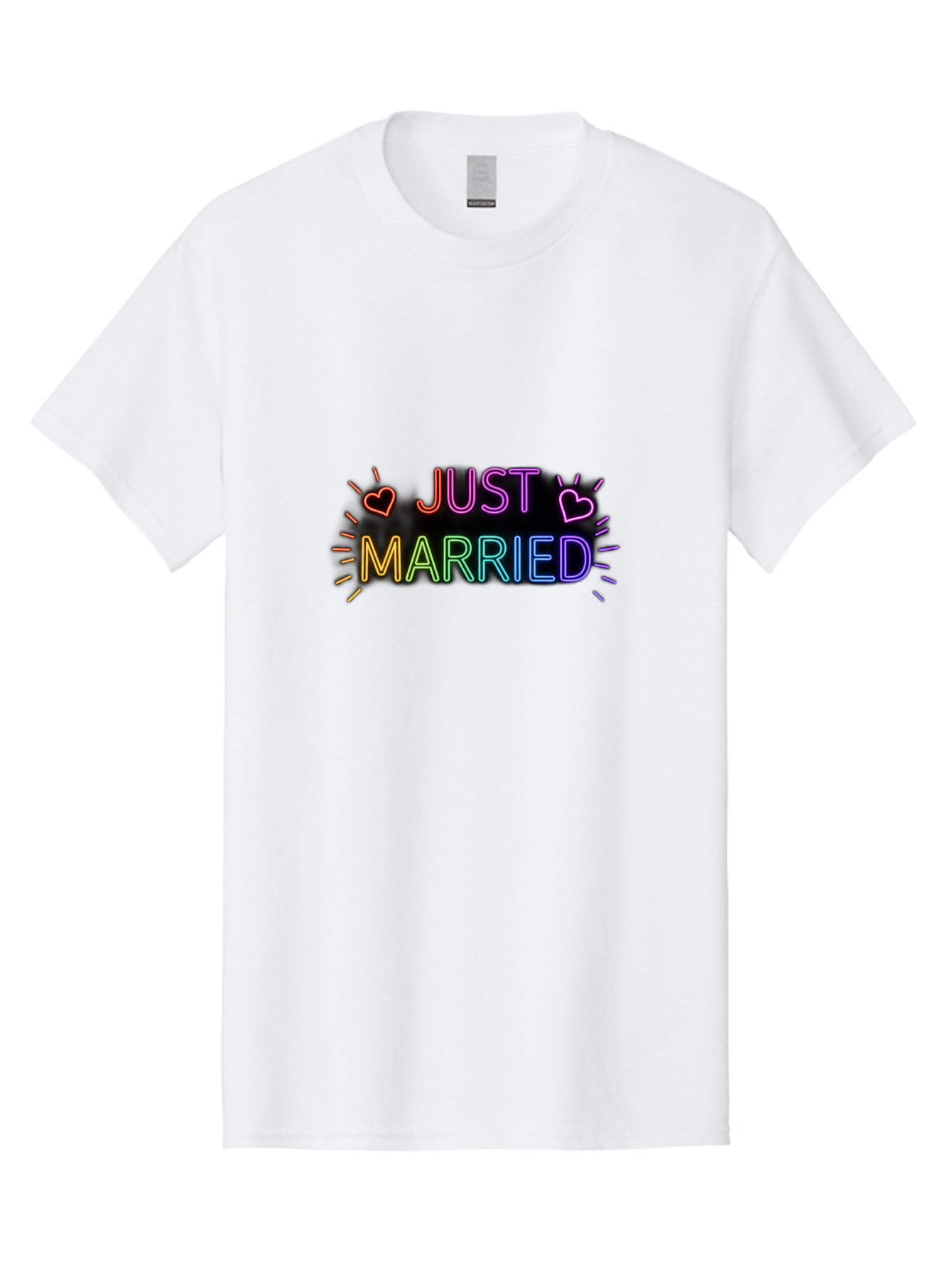 Just-Married-1 Men'S Graphic Tee, 100% Cotton, Comfortable Casual Summer Wear, Machine Washable, Neon Just Married Sign, Colorful Hearts, Rainbow Colors, Love Symbol, Wedding Decoration, Couple Goals, Romantic Gesture, Glowing Text, Baa883