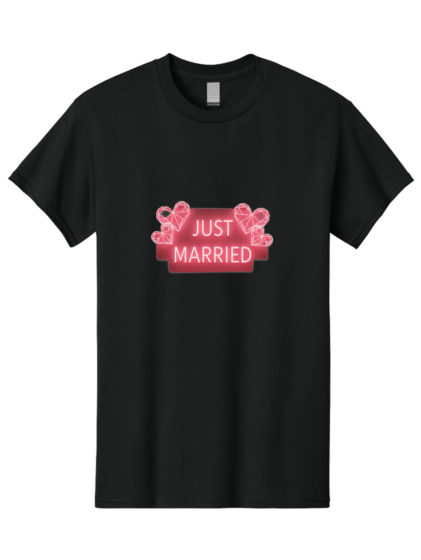 Just-Married-10 Men'S Graphic Tee, 100% Cotton, Comfortable Casual Summer Wear, Machine Washable, Just Married Sign, Wedding Decoration, Love Hearts, Neon Sign, Pink Hearts, Wedding Celebration, Geometric Hearts, Festive Decoration, Baa884