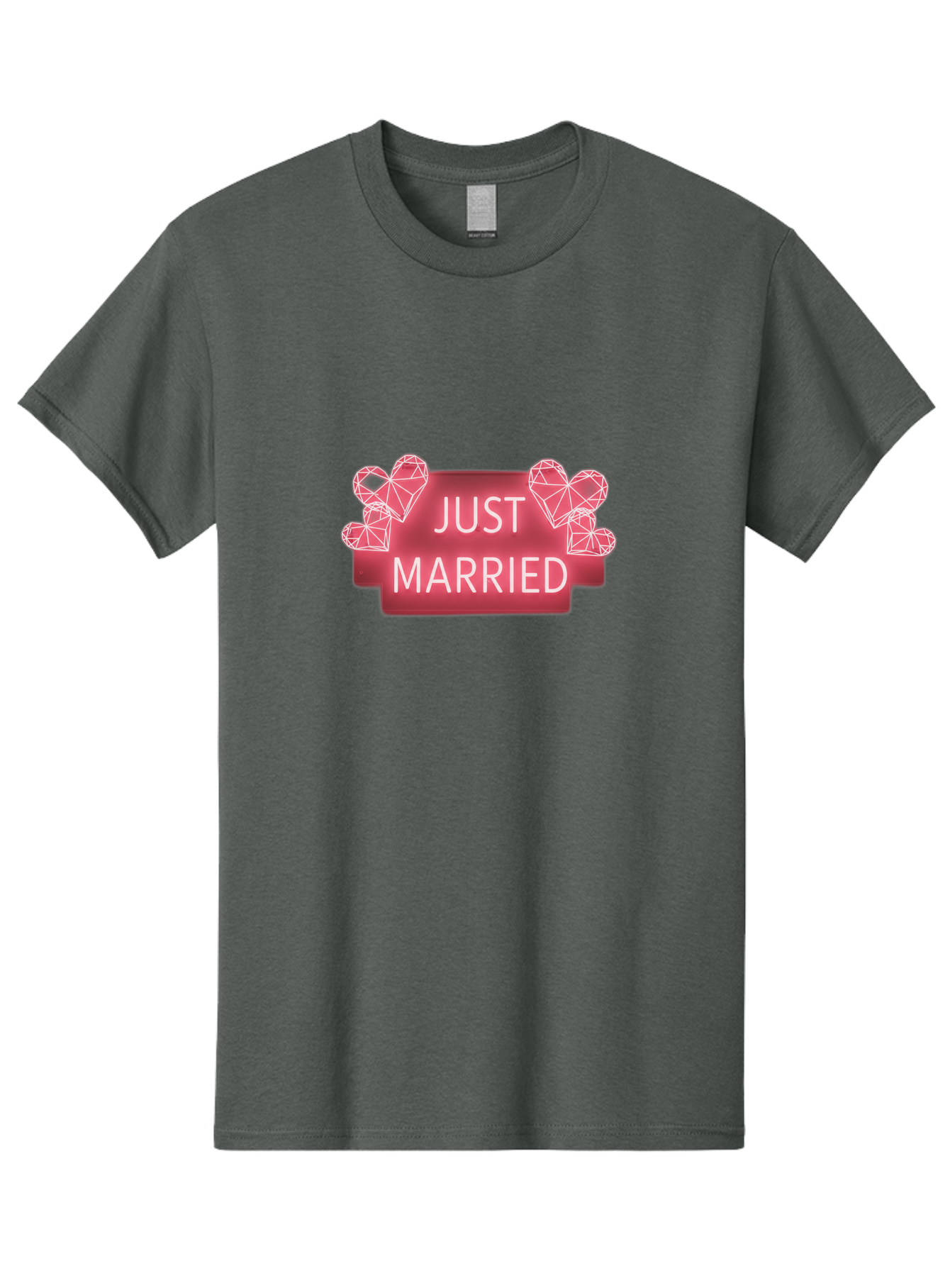 Just-Married-10 Men'S Graphic Tee, 100% Cotton, Comfortable Casual Summer Wear, Machine Washable, Just Married Sign, Wedding Decoration, Love Hearts, Neon Sign, Pink Hearts, Wedding Celebration, Geometric Hearts, Festive Decoration, Baa884