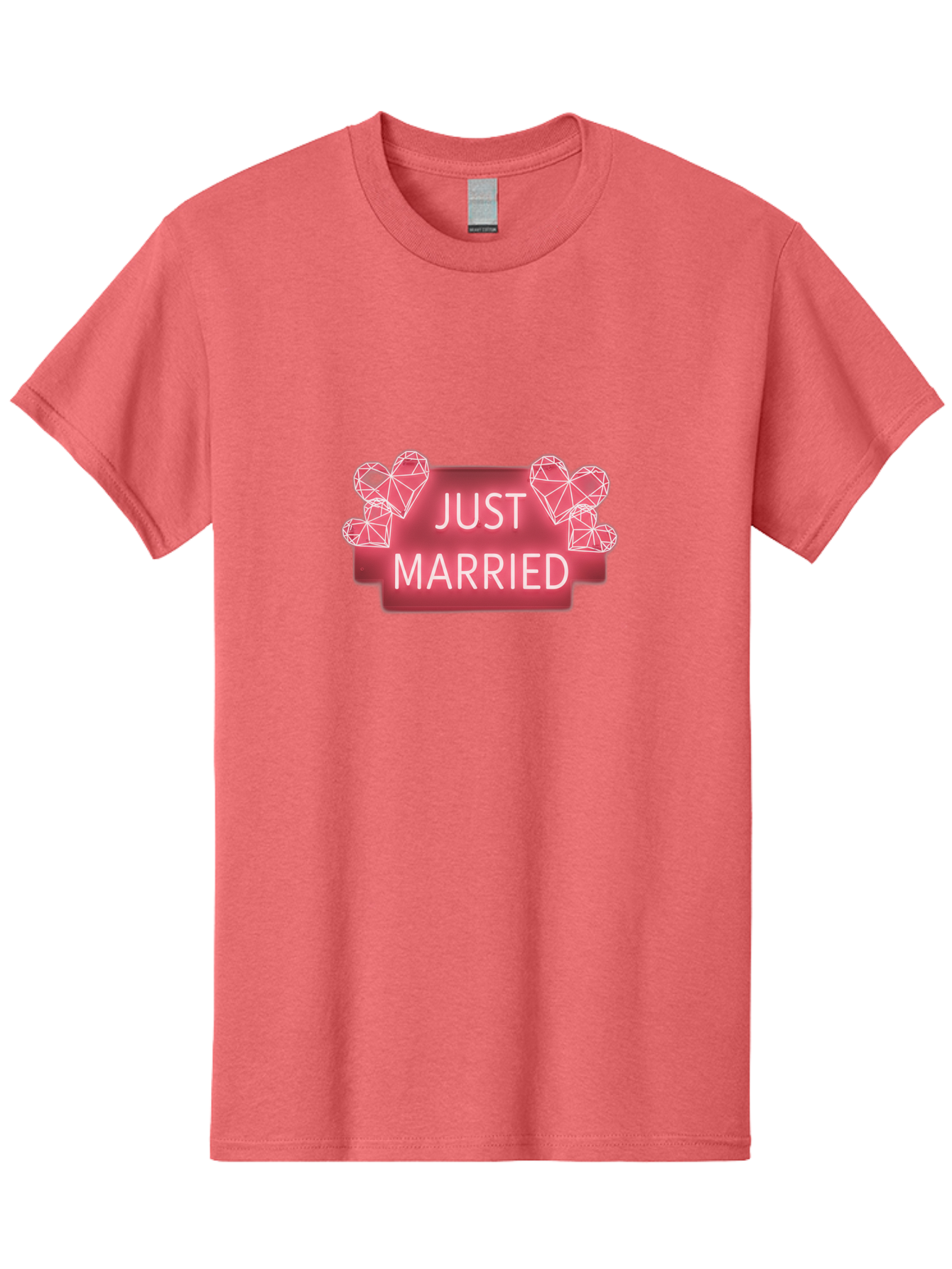 Just-Married-10 Men'S Graphic Tee, 100% Cotton, Comfortable Casual Summer Wear, Machine Washable, Just Married Sign, Wedding Decoration, Love Hearts, Neon Sign, Pink Hearts, Wedding Celebration, Geometric Hearts, Festive Decoration, Baa884