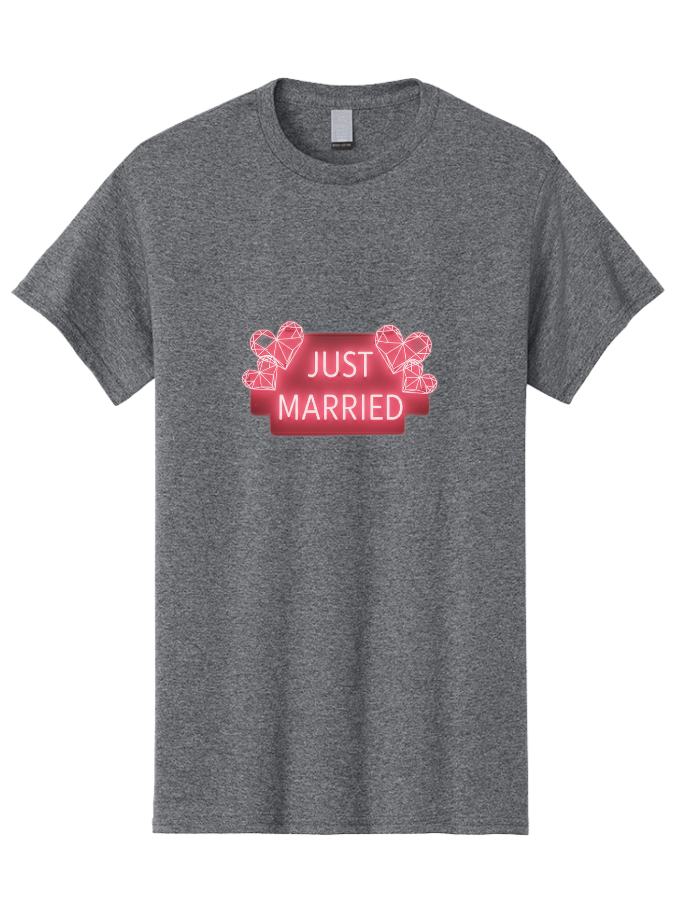 Just-Married-10 Men'S Graphic Tee, 100% Cotton, Comfortable Casual Summer Wear, Machine Washable, Just Married Sign, Wedding Decoration, Love Hearts, Neon Sign, Pink Hearts, Wedding Celebration, Geometric Hearts, Festive Decoration, Baa884