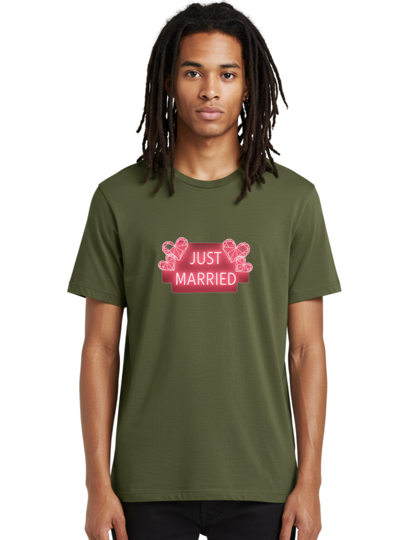 Just-Married-10 Men'S Graphic Tee, 100% Cotton, Comfortable Casual Summer Wear, Machine Washable, Just Married Sign, Wedding Decoration, Love Hearts, Neon Sign, Pink Hearts, Wedding Celebration, Geometric Hearts, Festive Decoration, Baa884