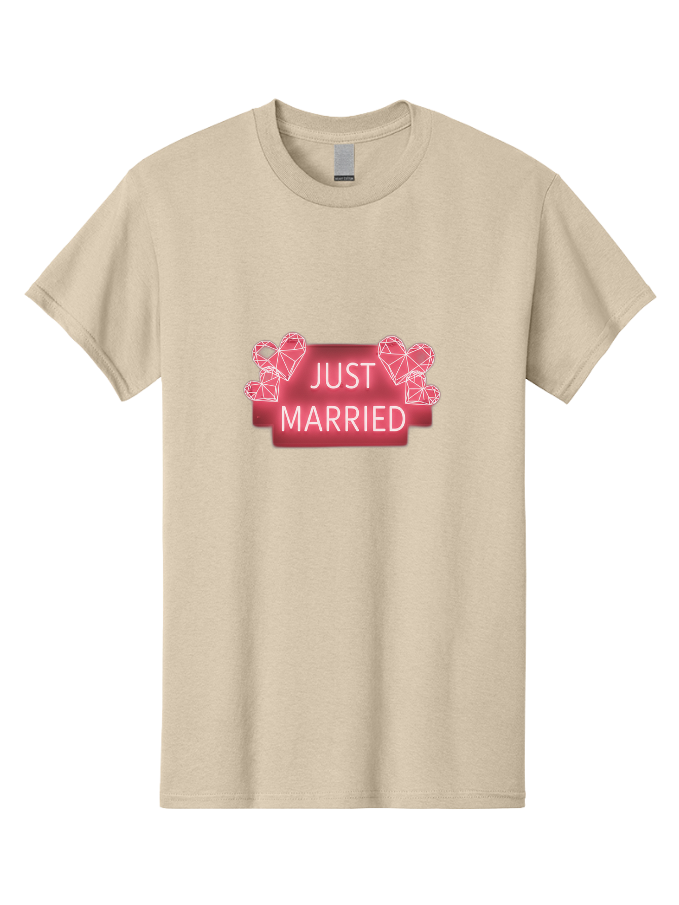 Just-Married-10 Men'S Graphic Tee, 100% Cotton, Comfortable Casual Summer Wear, Machine Washable, Just Married Sign, Wedding Decoration, Love Hearts, Neon Sign, Pink Hearts, Wedding Celebration, Geometric Hearts, Festive Decoration, Baa884