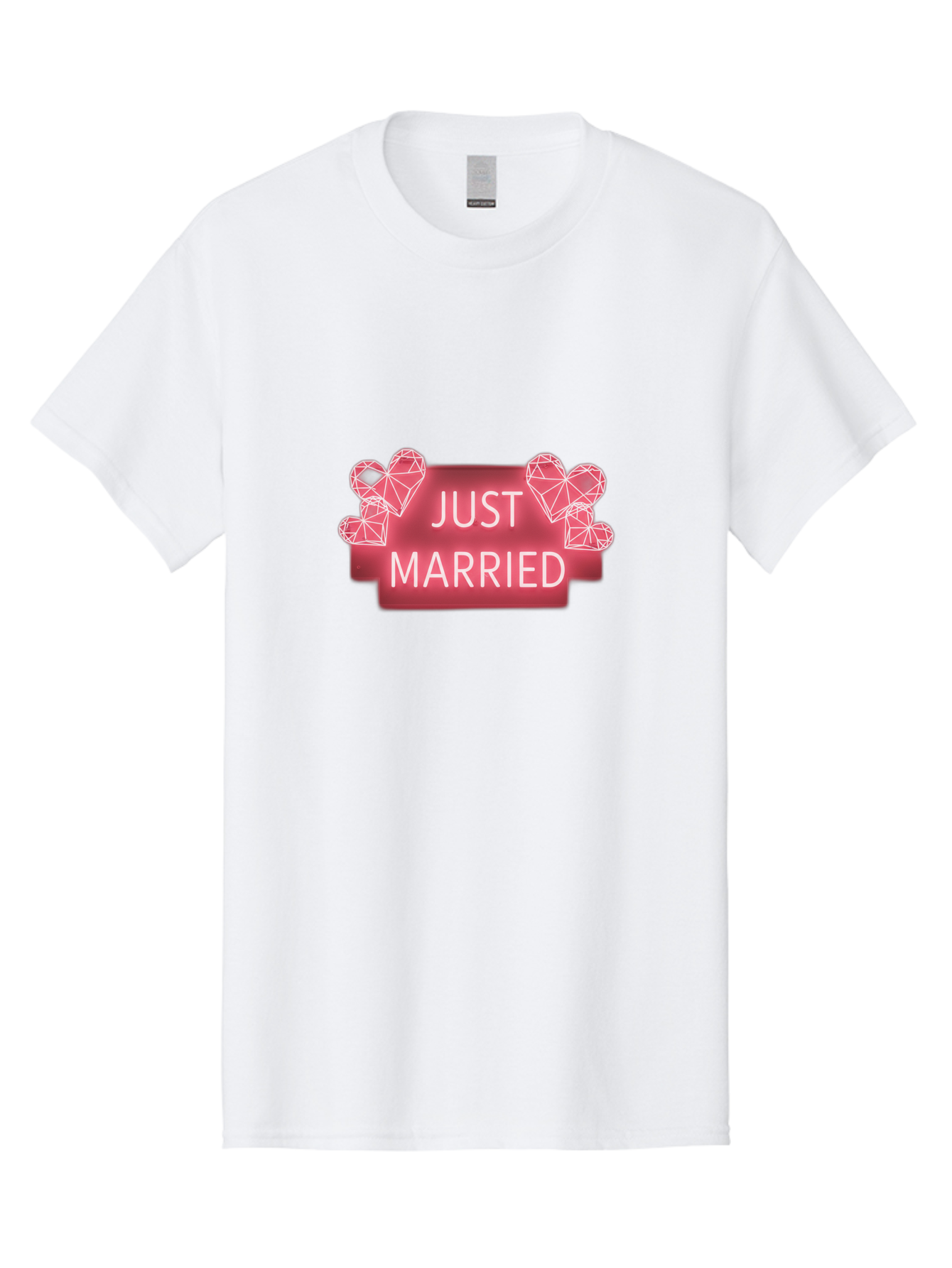 Just-Married-10 Men'S Graphic Tee, 100% Cotton, Comfortable Casual Summer Wear, Machine Washable, Just Married Sign, Wedding Decoration, Love Hearts, Neon Sign, Pink Hearts, Wedding Celebration, Geometric Hearts, Festive Decoration, Baa884