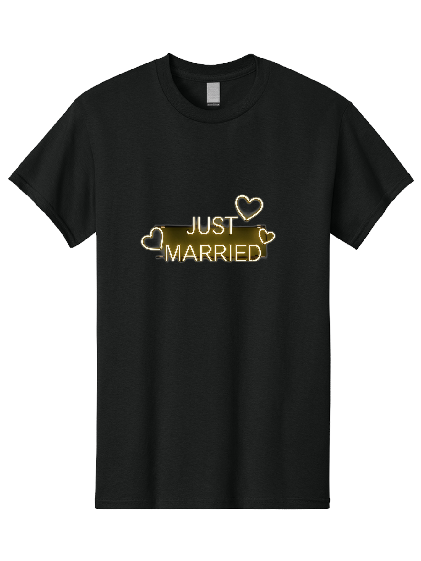 Just-Married-11 Men'S Graphic Tee, 100% Cotton, Comfortable Casual Summer Wear, Machine Washable, Just Married, Neon Sign, Heart Shaped Lights, Wedding Decor, Love Symbol, Romantic Ambiance, Glowing Hearts, Wedding Celebration, Marriage Bliss, Baa885