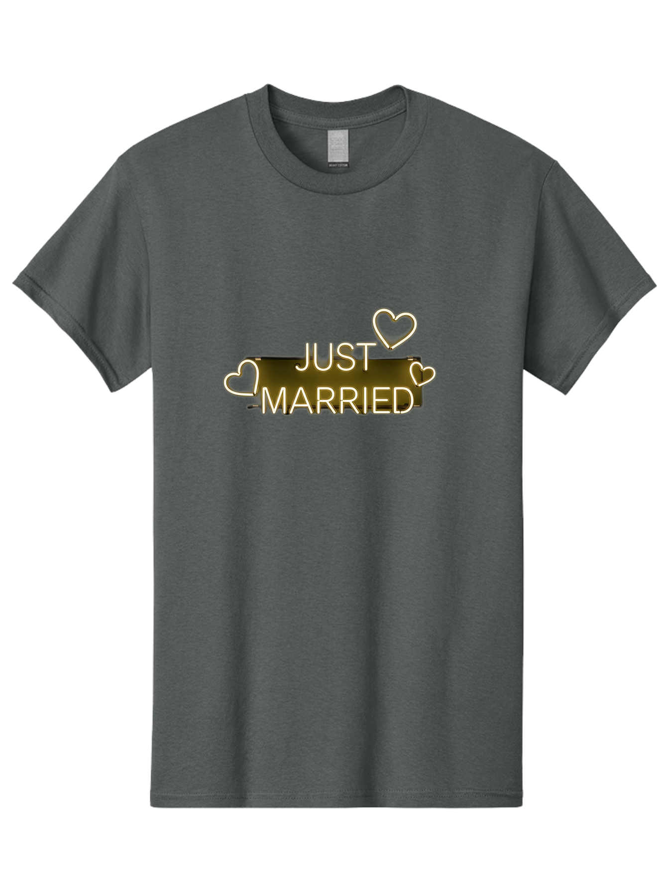 Just-Married-11 Men'S Graphic Tee, 100% Cotton, Comfortable Casual Summer Wear, Machine Washable, Just Married, Neon Sign, Heart Shaped Lights, Wedding Decor, Love Symbol, Romantic Ambiance, Glowing Hearts, Wedding Celebration, Marriage Bliss, Baa885