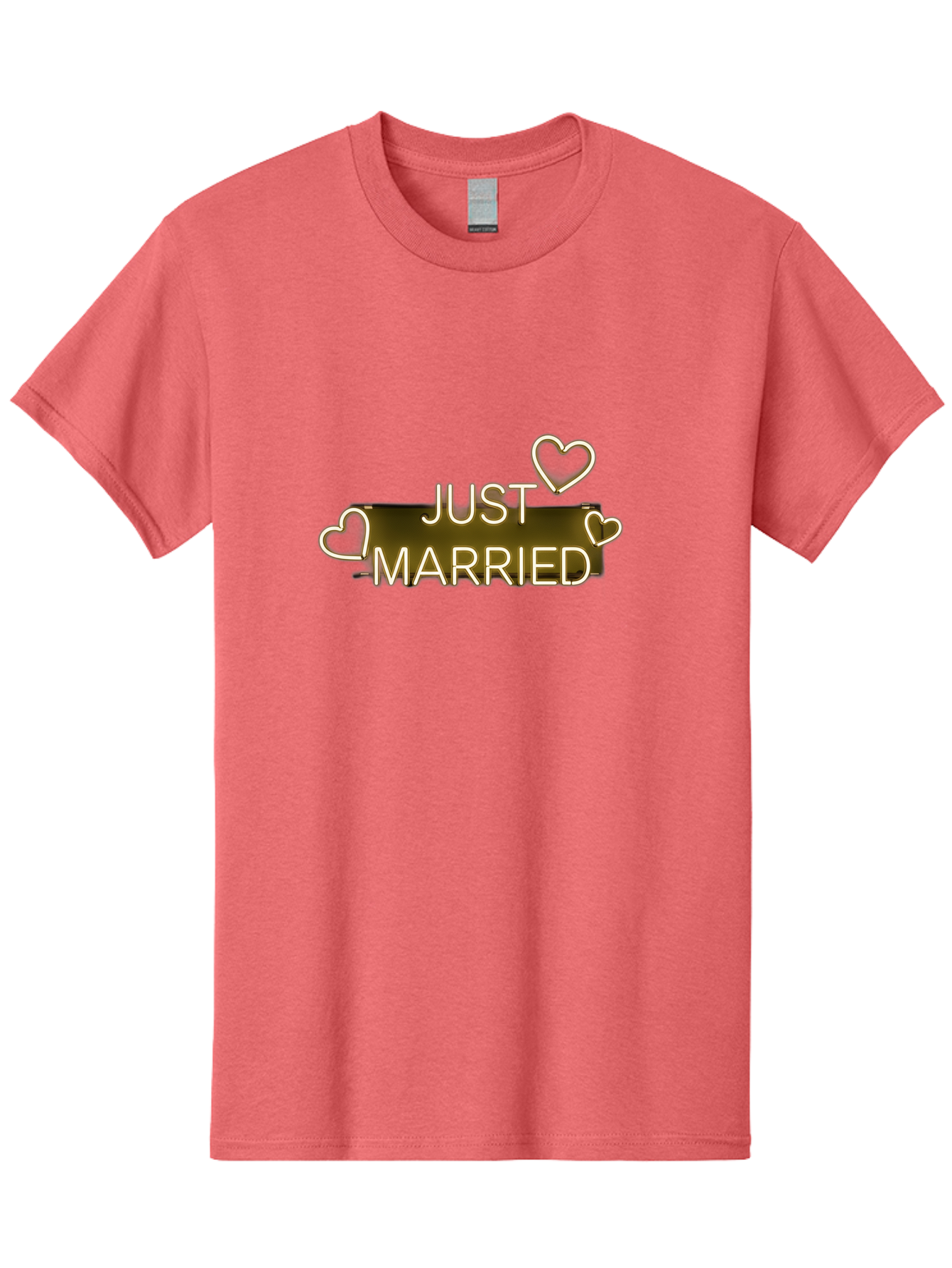 Just-Married-11 Men'S Graphic Tee, 100% Cotton, Comfortable Casual Summer Wear, Machine Washable, Just Married, Neon Sign, Heart Shaped Lights, Wedding Decor, Love Symbol, Romantic Ambiance, Glowing Hearts, Wedding Celebration, Marriage Bliss, Baa885