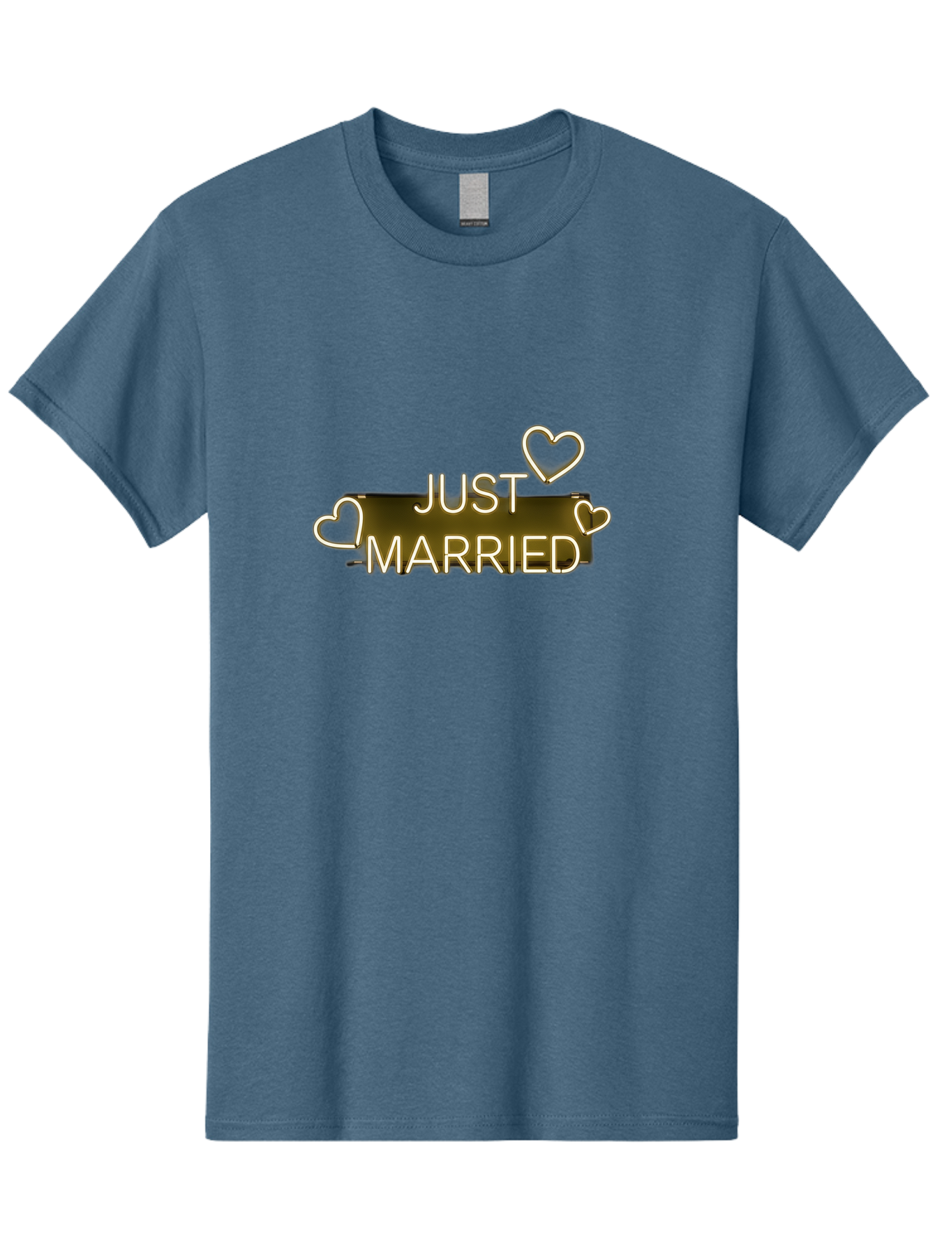 Just-Married-11 Men'S Graphic Tee, 100% Cotton, Comfortable Casual Summer Wear, Machine Washable, Just Married, Neon Sign, Heart Shaped Lights, Wedding Decor, Love Symbol, Romantic Ambiance, Glowing Hearts, Wedding Celebration, Marriage Bliss, Baa885