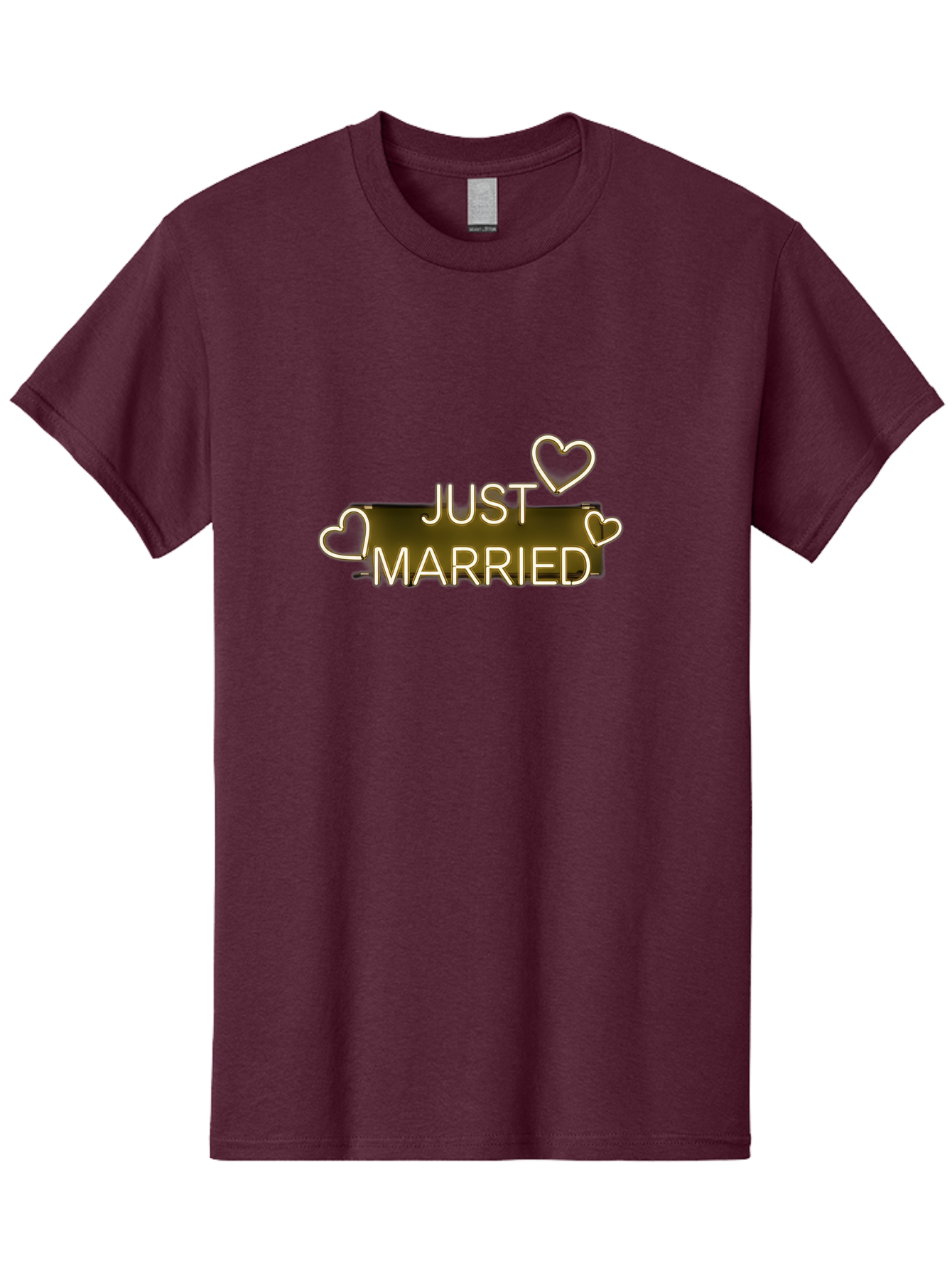 Just-Married-11 Men'S Graphic Tee, 100% Cotton, Comfortable Casual Summer Wear, Machine Washable, Just Married, Neon Sign, Heart Shaped Lights, Wedding Decor, Love Symbol, Romantic Ambiance, Glowing Hearts, Wedding Celebration, Marriage Bliss, Baa885